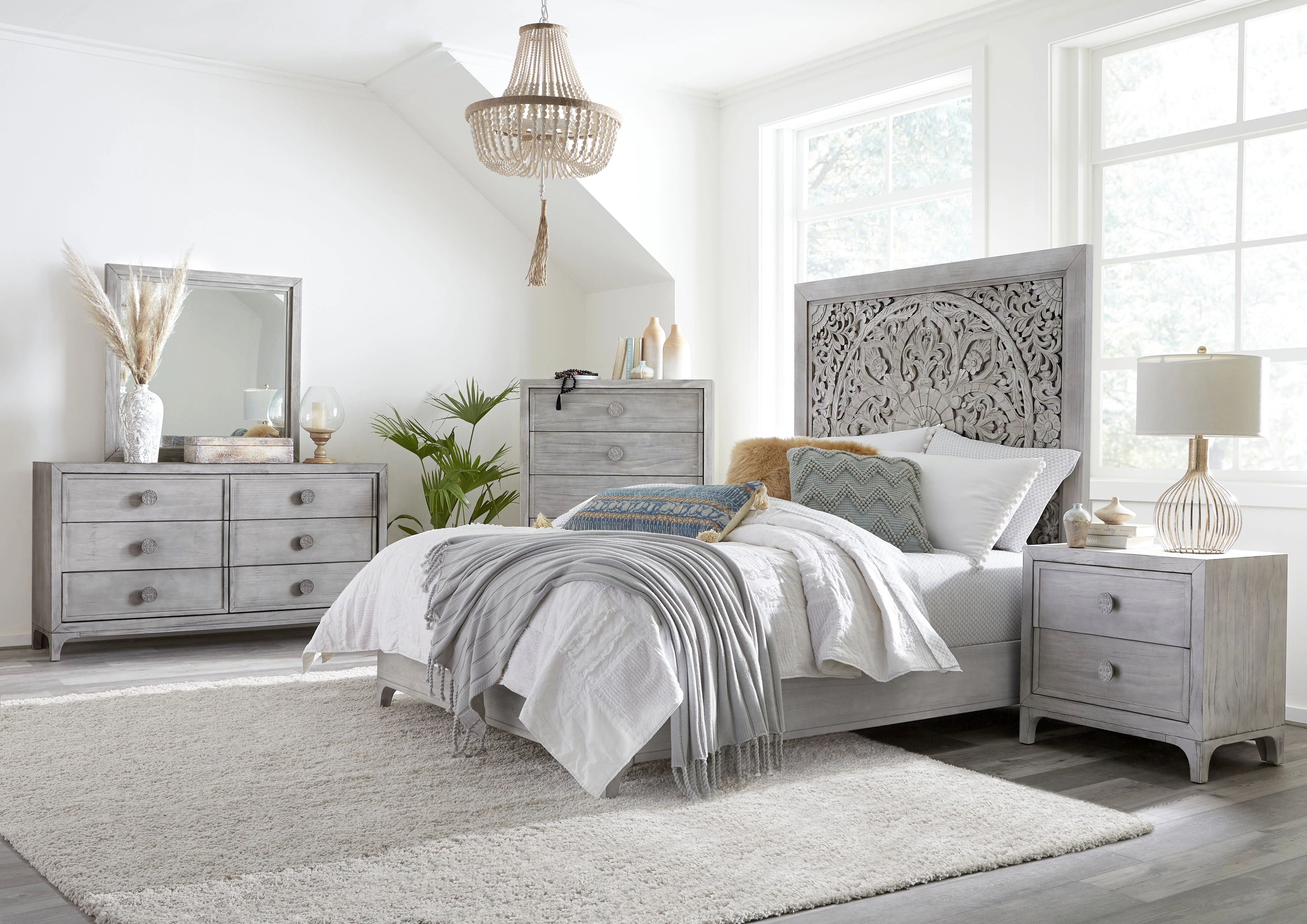 Boho Chic Nighstand in Washed White - Image 2