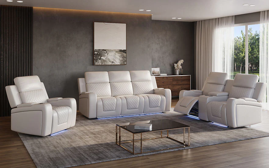 Bomer White Power Reclining Living Room Set [Special Price]