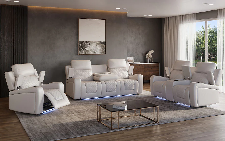 Bomer White Power Reclining Living Room Set [Special Price] - Image 2