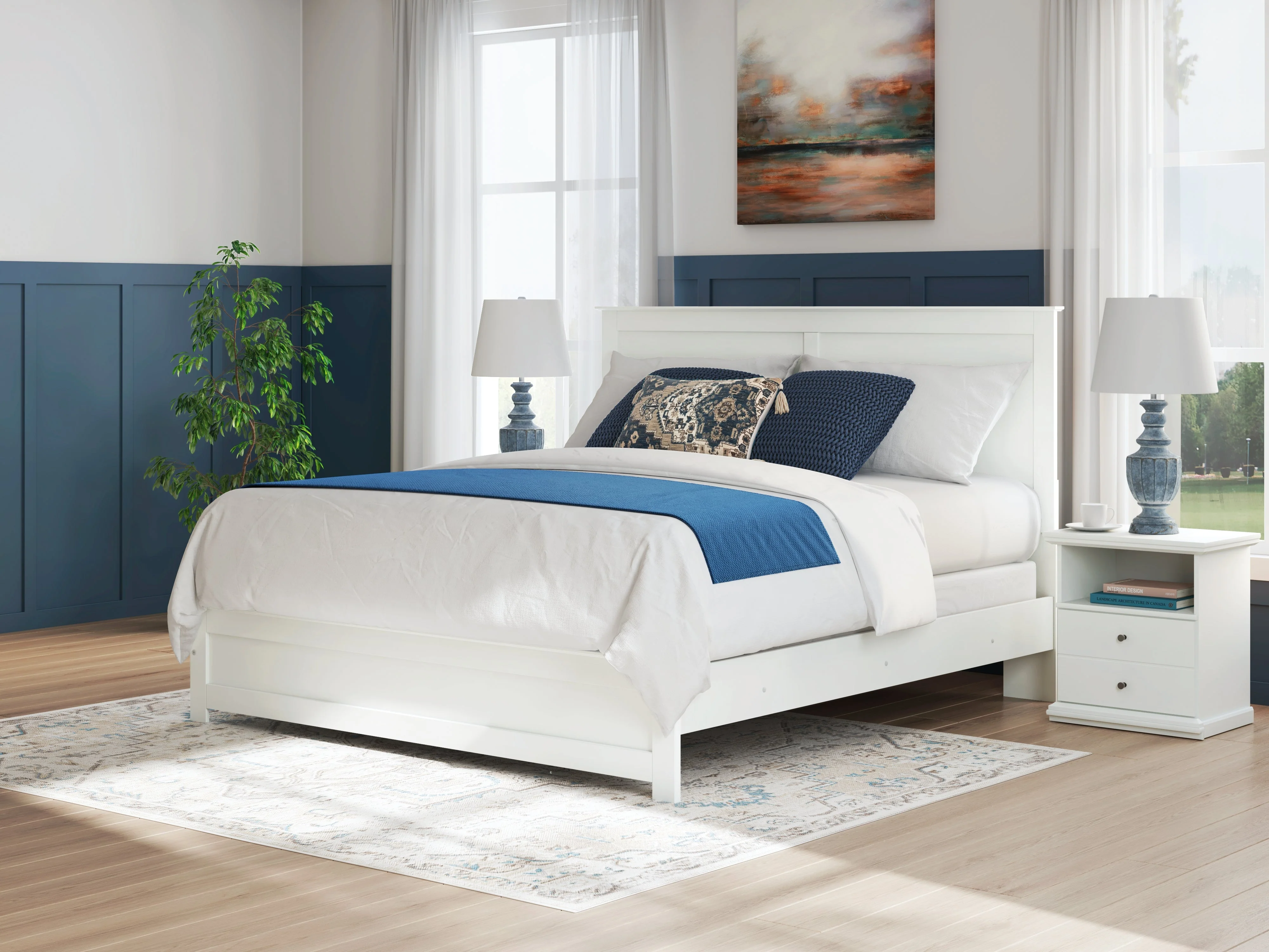 Bostwick Shoals King Panel Bed with Mirrored Dresser and 2 Nightstands in White - Image 18