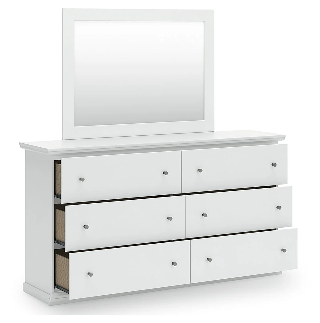Bostwick Shoals King Panel Bed with Mirrored Dresser in White - Image 4