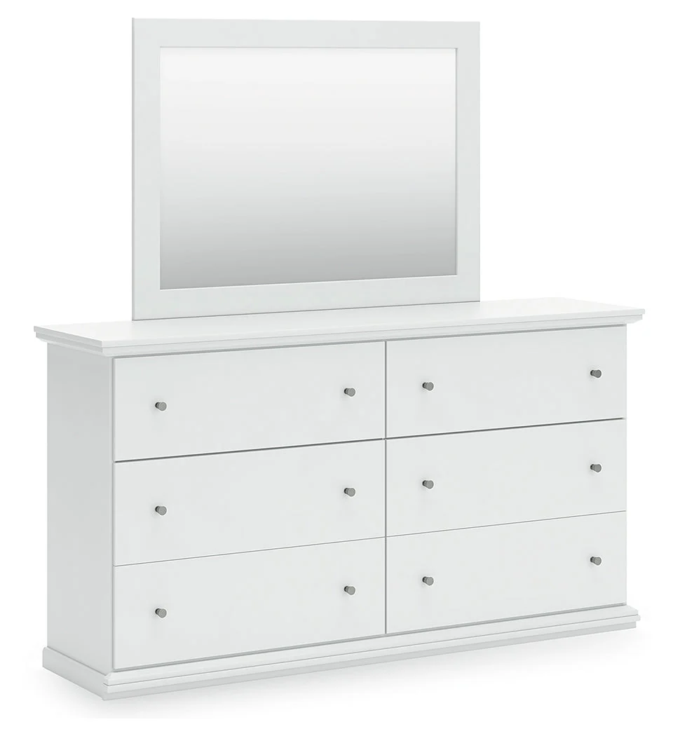 Bostwick Shoals Queen Panel Bed with Mirrored Dresser and 2 Nightstands in White - Image 3