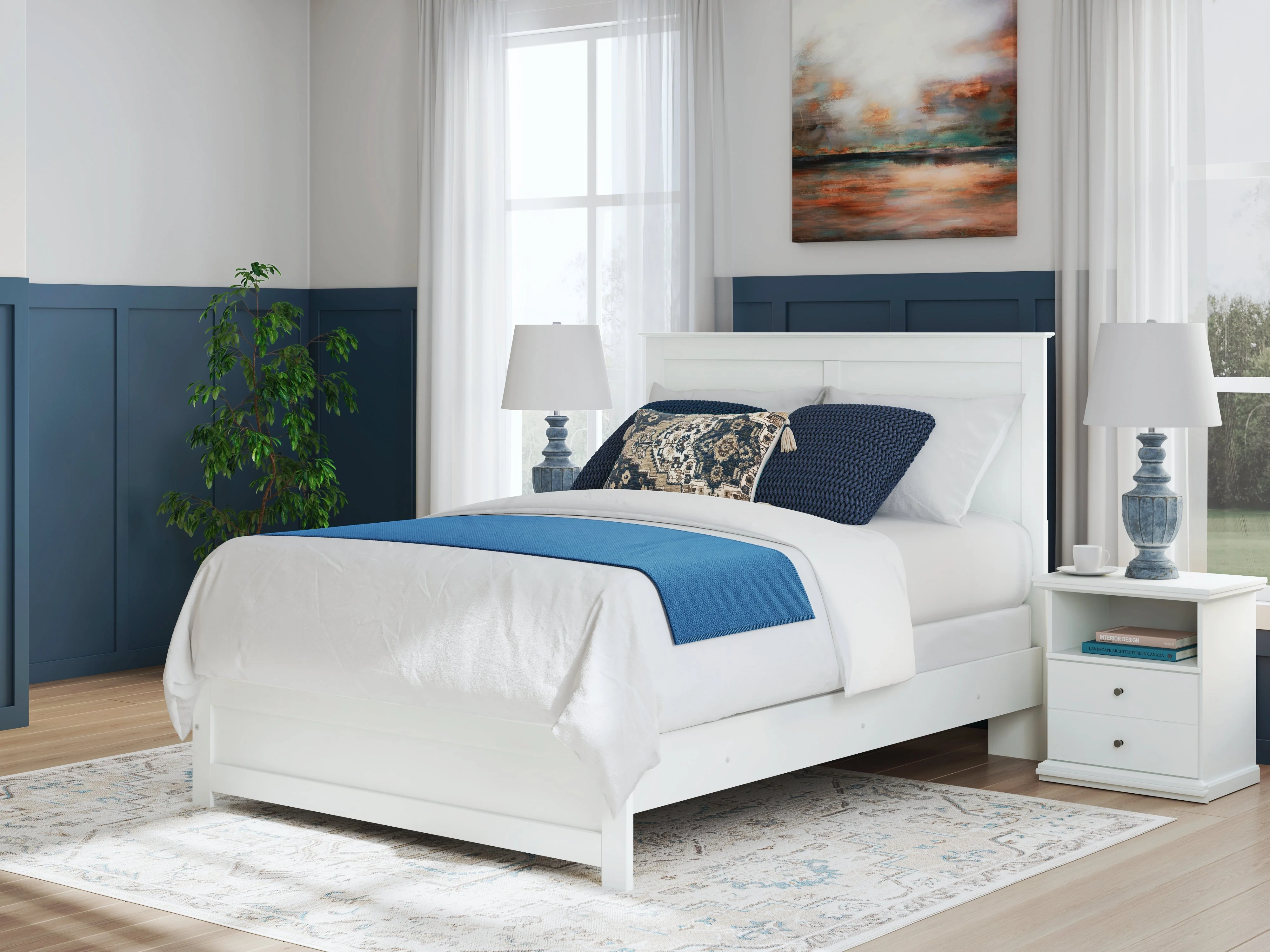 Bostwick Shoals Queen Panel Bed with Mirrored Dresser and 2 Nightstands in White - Image 17
