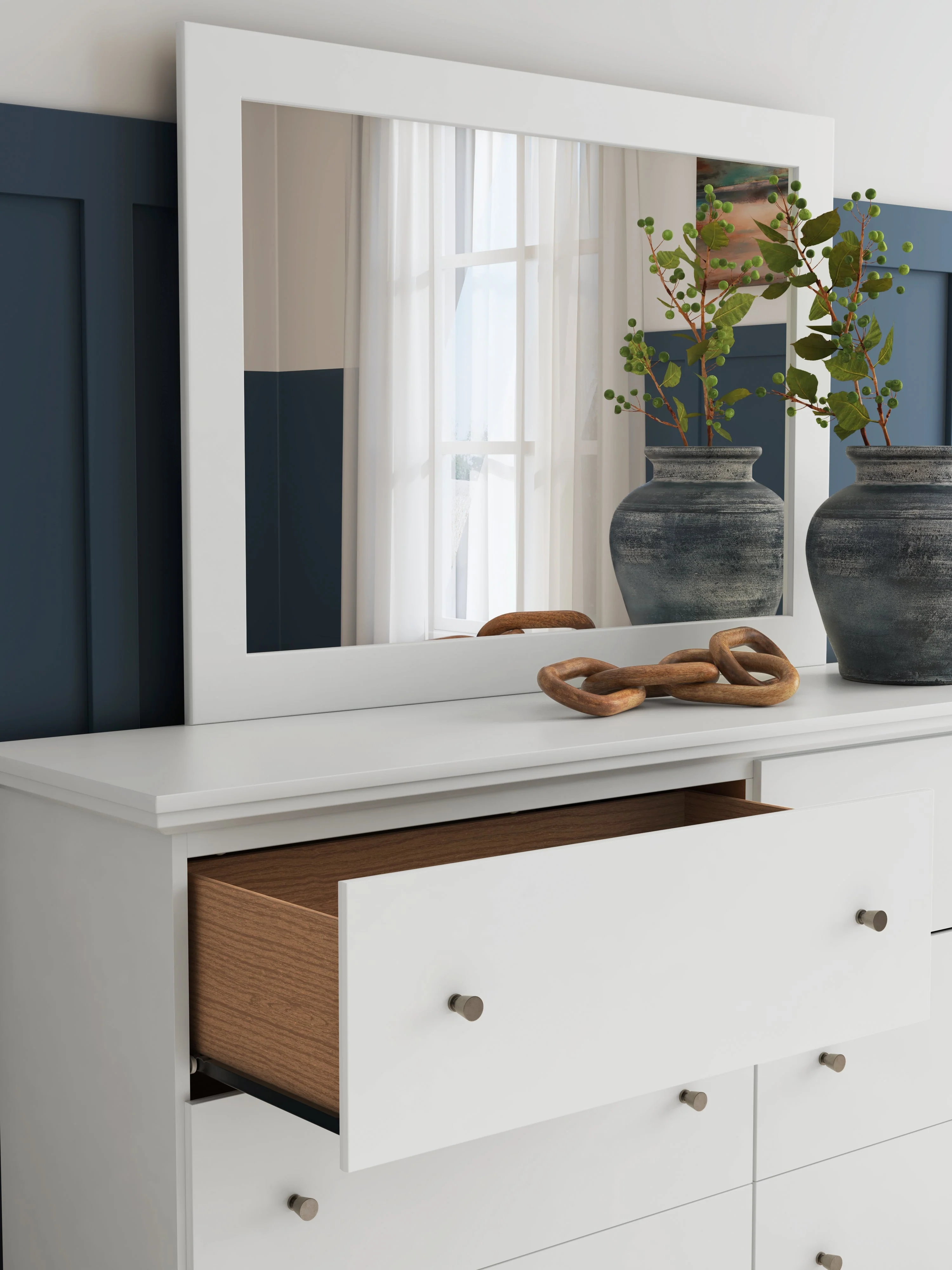 Bostwick Shoals Queen Panel Bed with Mirrored Dresser, Chest and Nightstand in White - Image 19