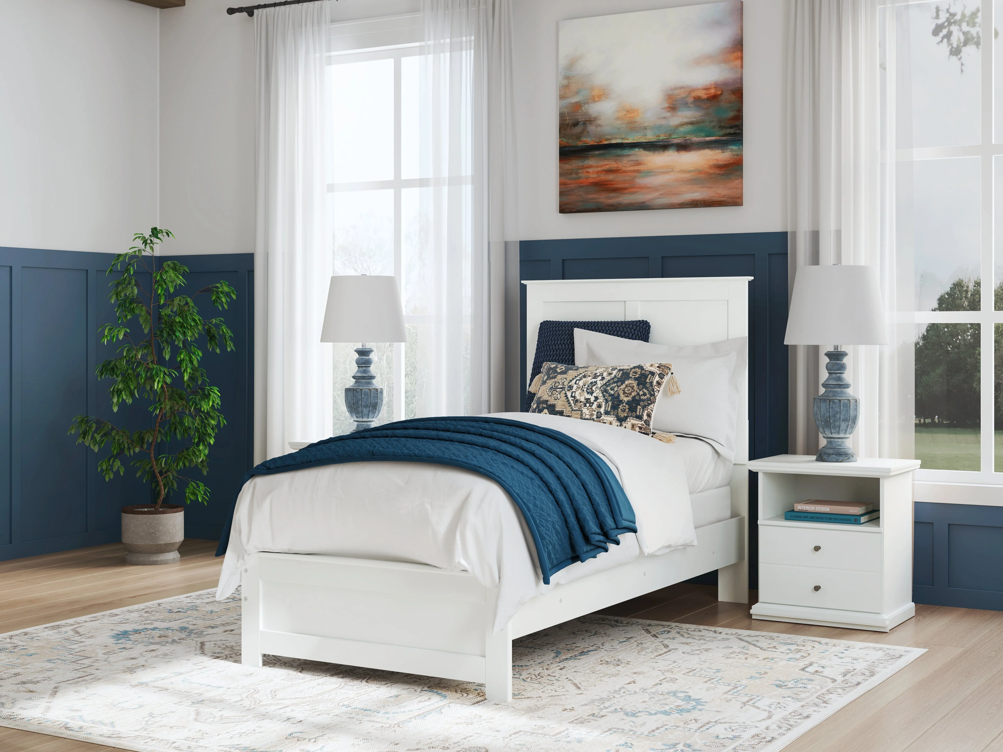 Bostwick Shoals Twin Panel Bed with Mirrored Dresser in White - Image 17