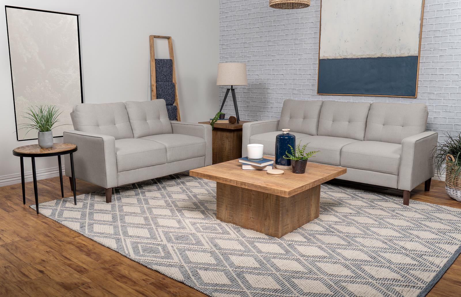 Bowen Beige 2-piece Upholstered Track Arms Tufted Sofa Set