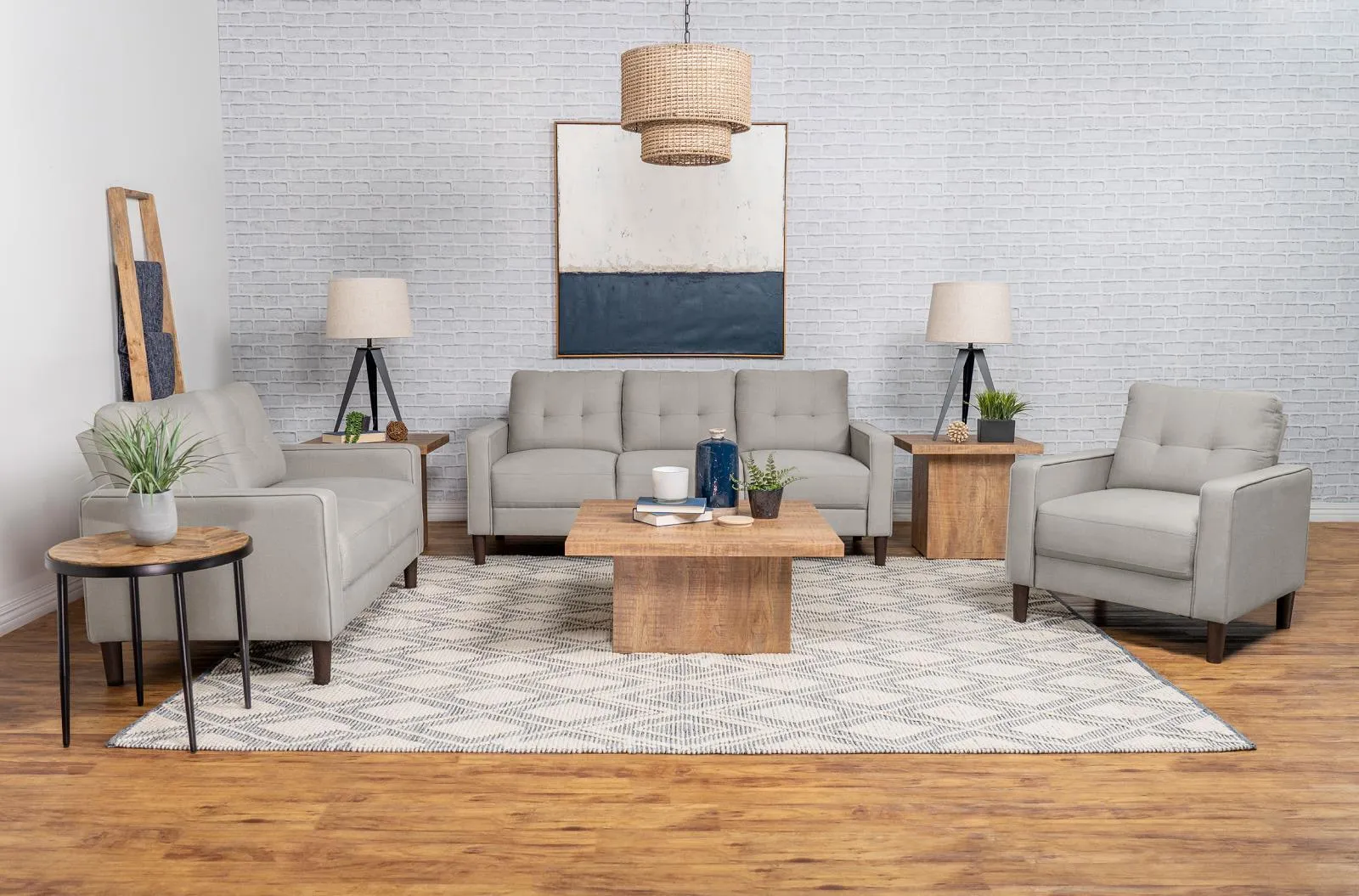 Bowen Beige 3-piece Upholstered Track Arms Tufted Sofa Set