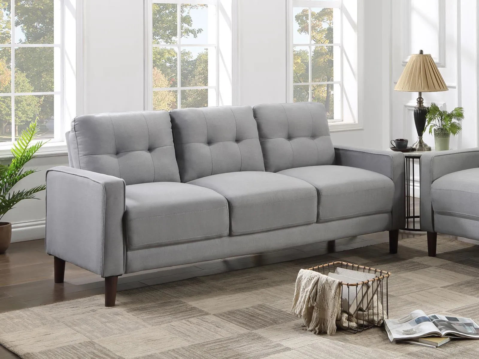 Bowen Upholstered Track Arm Tufted Sofa Grey - Image 2