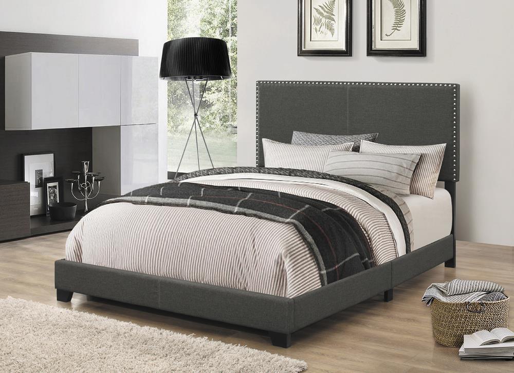 Boyd Charcoal Queen Upholstered Bed with Nailhead Trim