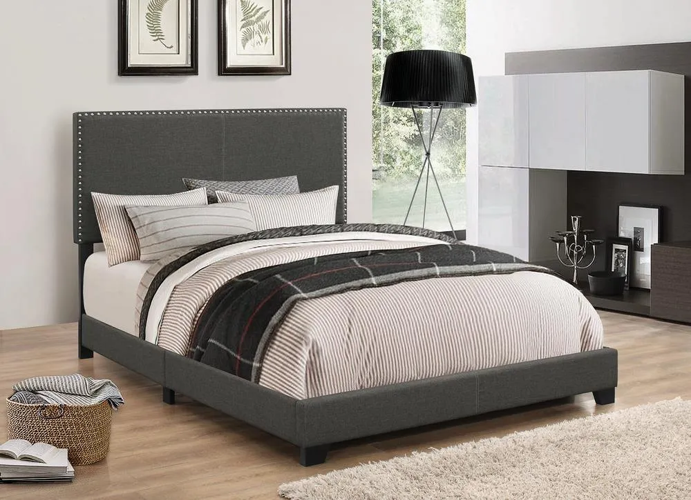 Boyd Charcoal Twin Upholstered Bed with Nailhead Trim