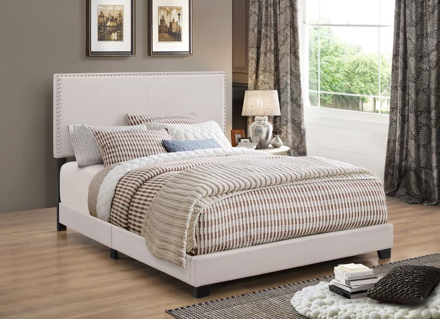 Boyd Ivory Eastern King Upholstered Bed with Nailhead Trim