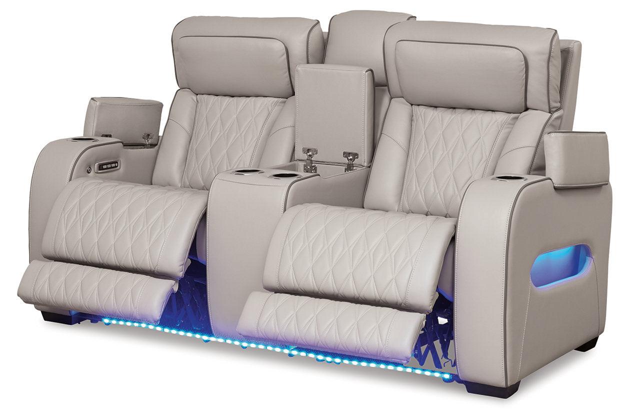 Boyington Gray Dual Power Leather Power Reclining Sofa, Loveseat and Recliner - Image 10