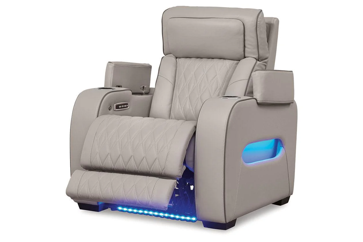 Boyington Gray Dual Power Leather Power Reclining Sofa, Loveseat and Recliner - Image 16