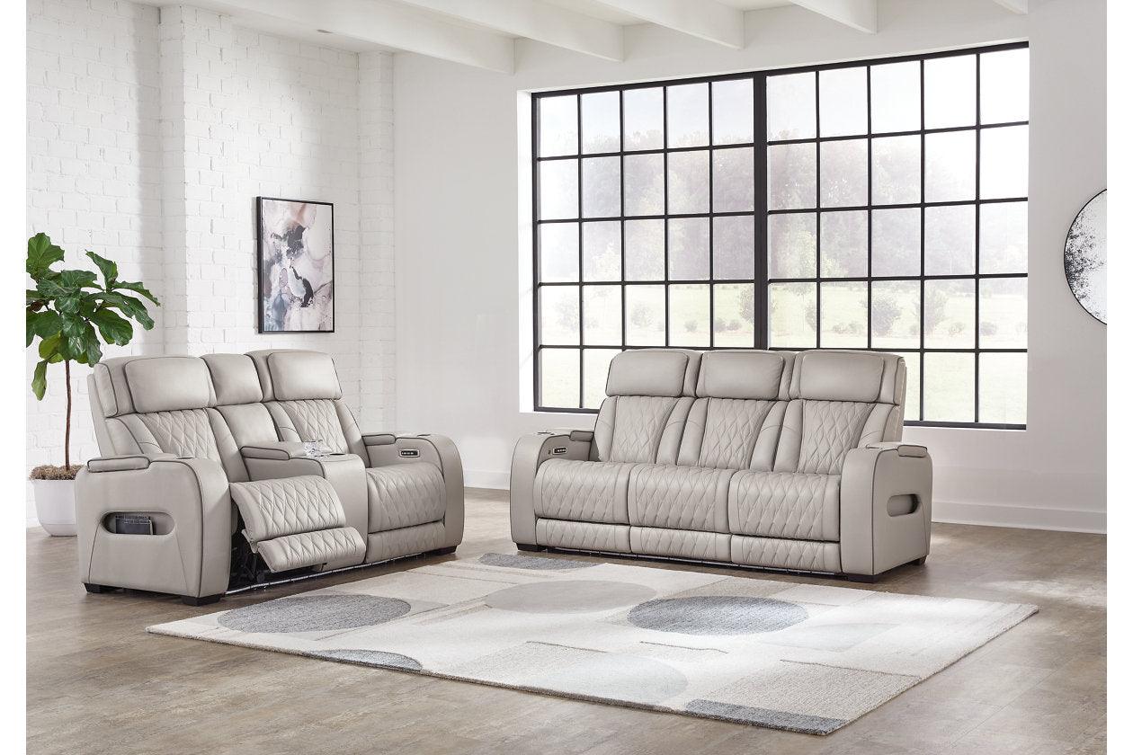 Boyington Gray Dual Power Leather Power Reclining Sofa, Loveseat and Recliner - Image 28