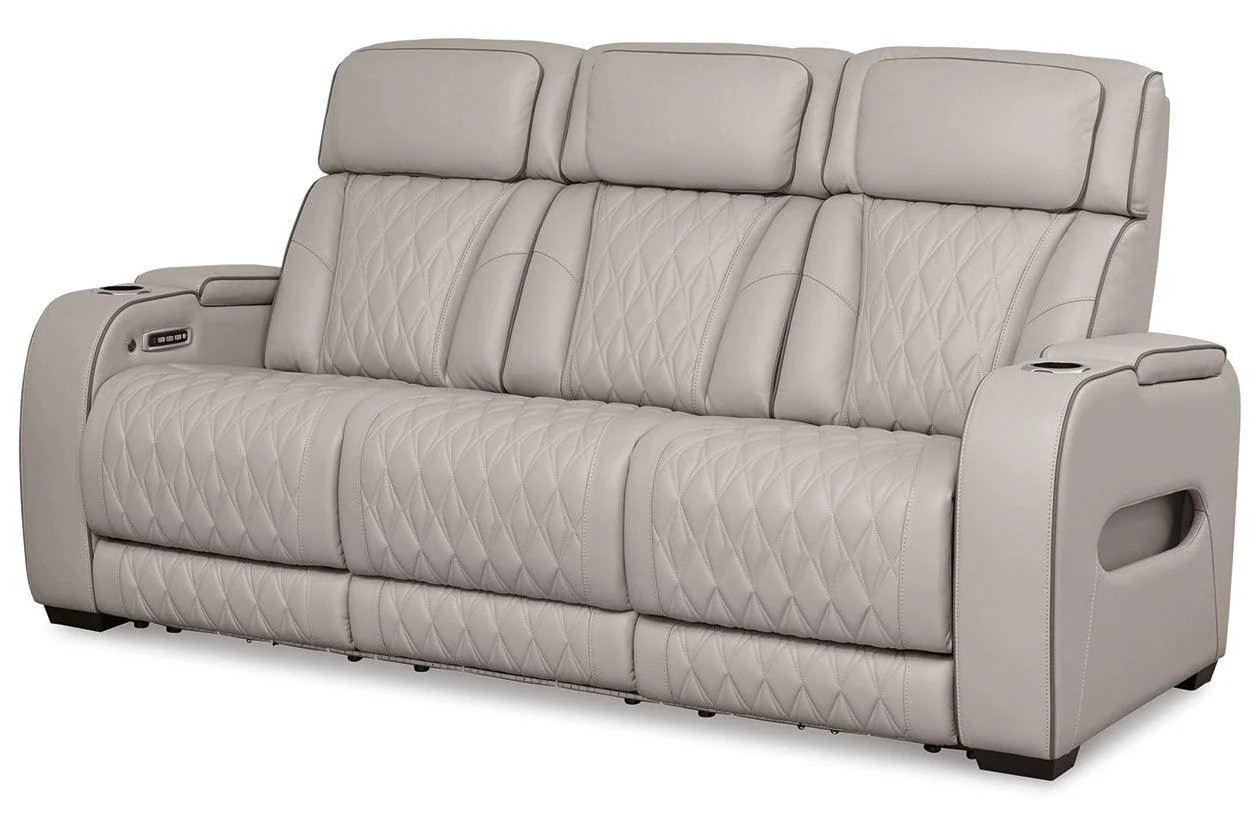 Boyington Gray Dual Power Leather Power Reclining Sofa, Loveseat and Recliner - Image 4