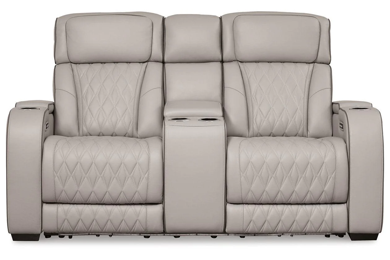Boyington Gray Dual Power Leather Power Reclining Sofa, Loveseat and Recliner - Image 8