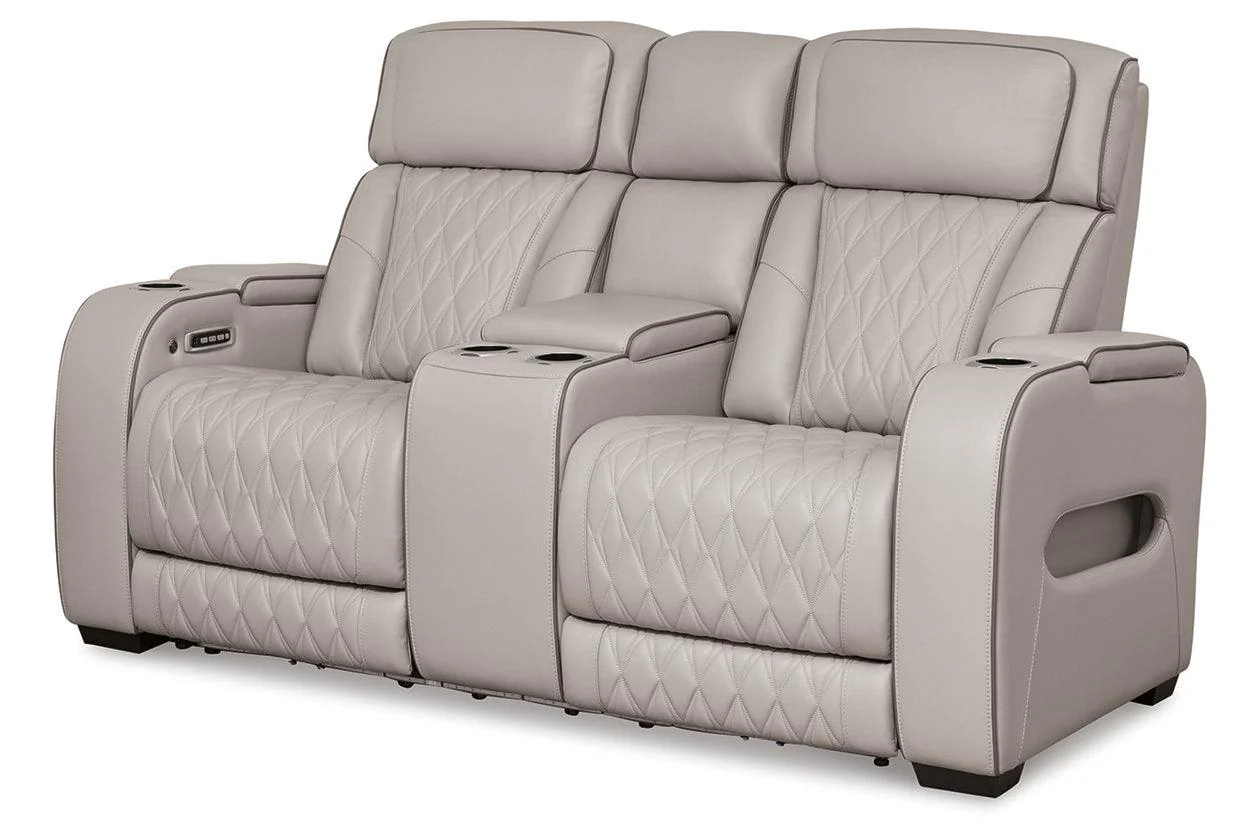 Boyington Gray Dual Power Leather Power Reclining Sofa, Loveseat and Recliner - Image 9