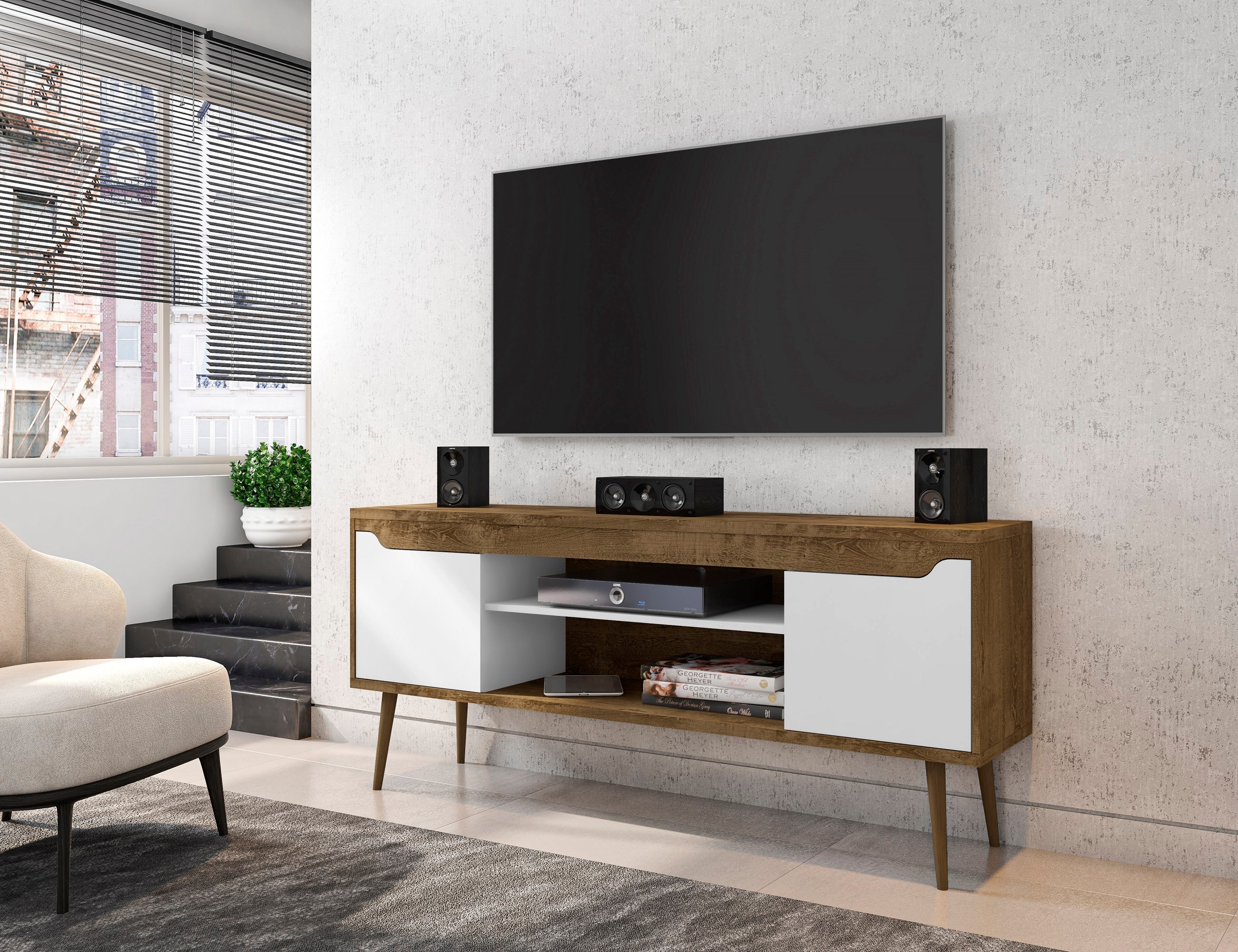 Bradley 62.99 TV Stand in Rustic Brown and White - Image 2