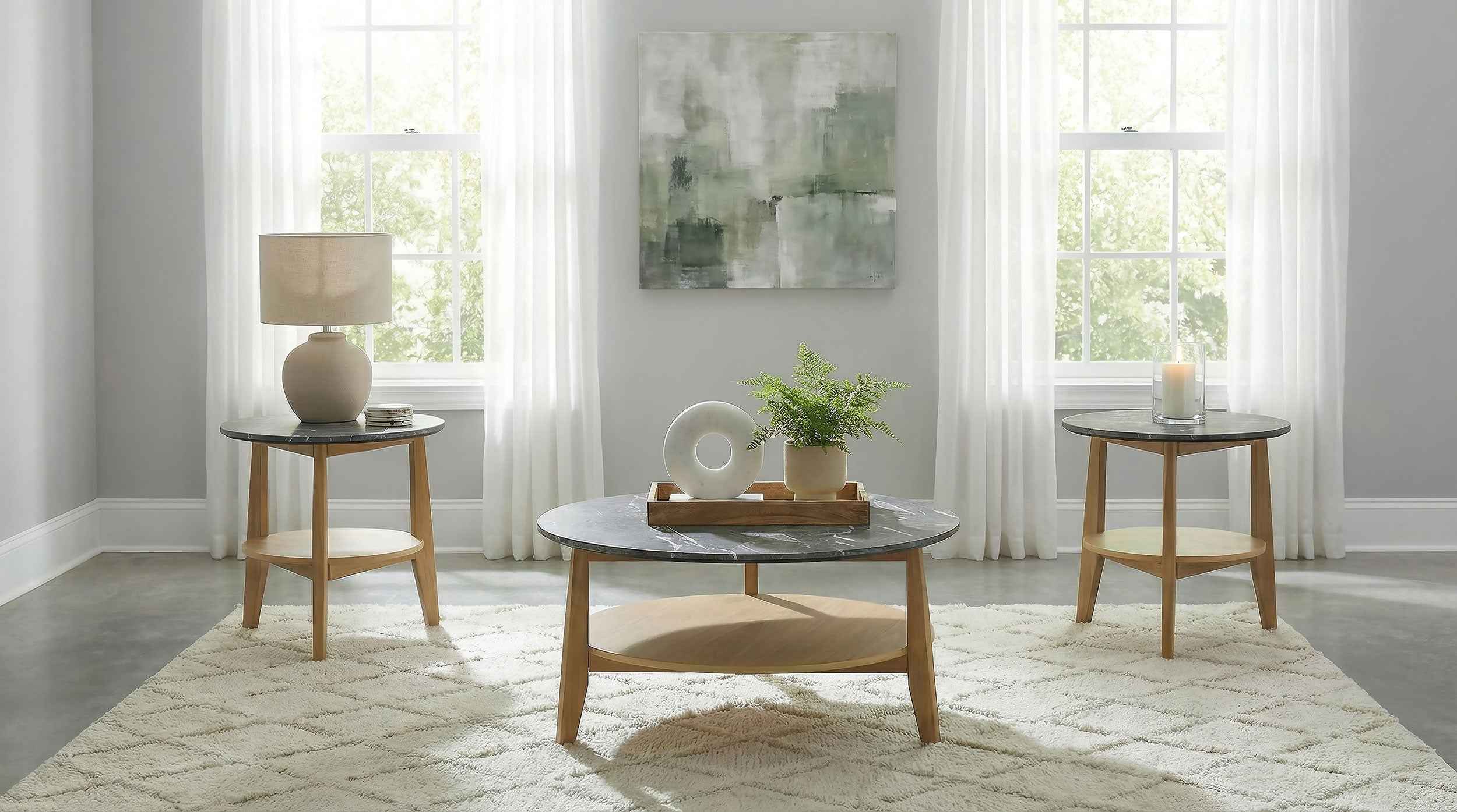 Bradley Grey/Natural 3-Piece Round SmartTop Coffee Table Set