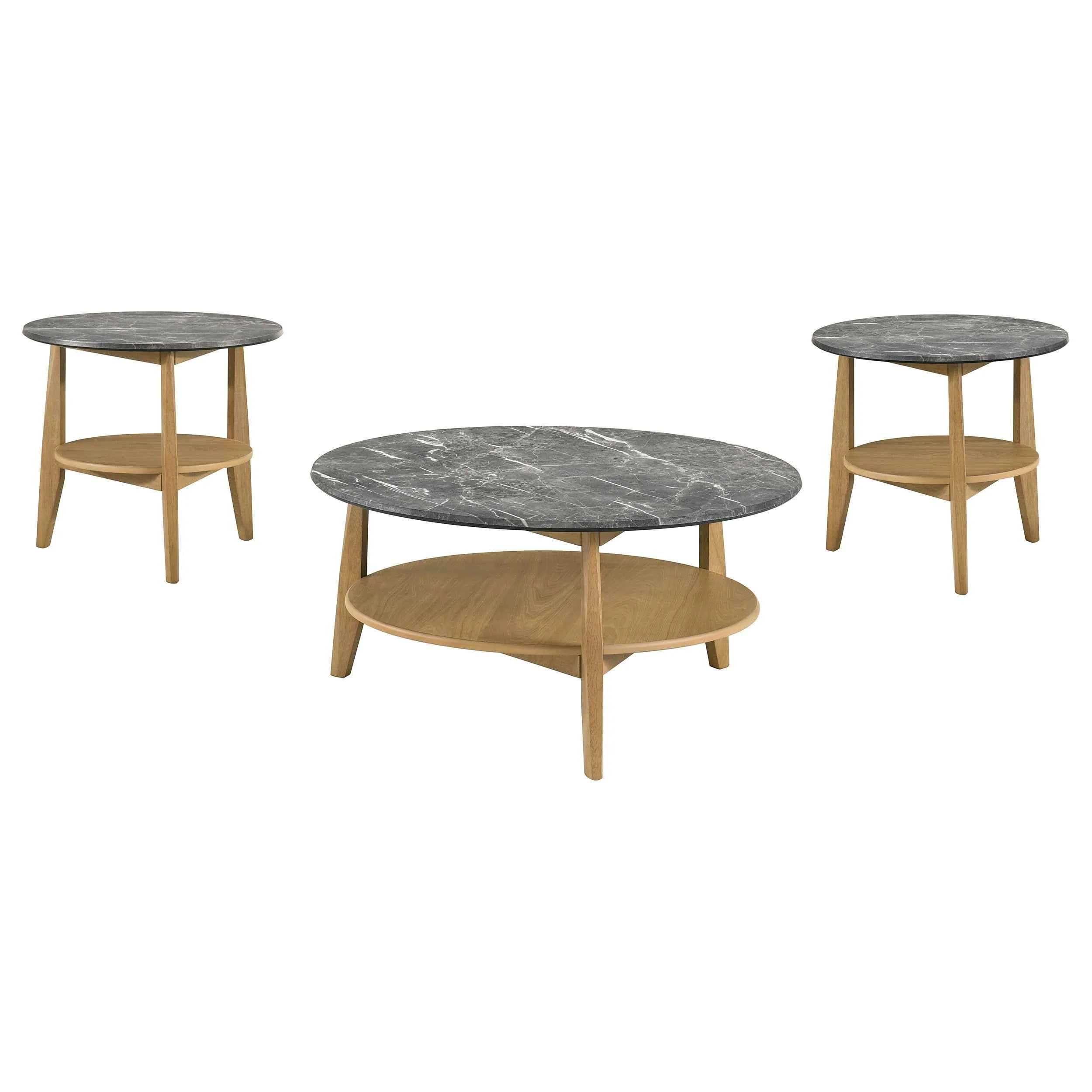 Bradley Grey/Natural 3-Piece Round SmartTop Coffee Table Set - Image 2