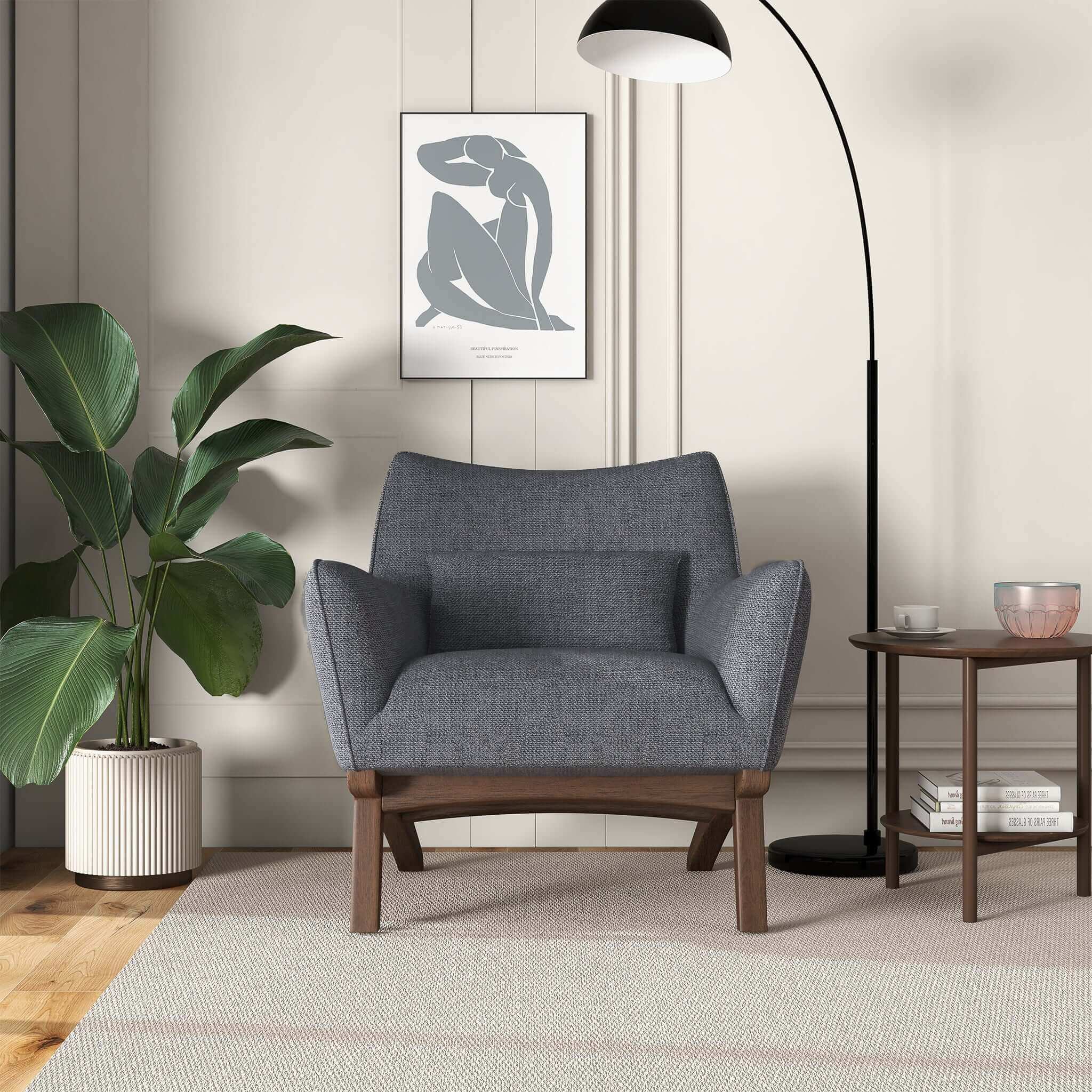 Brayden Mid Century Modern Sea Side Grey Linen Armchair - Image 7