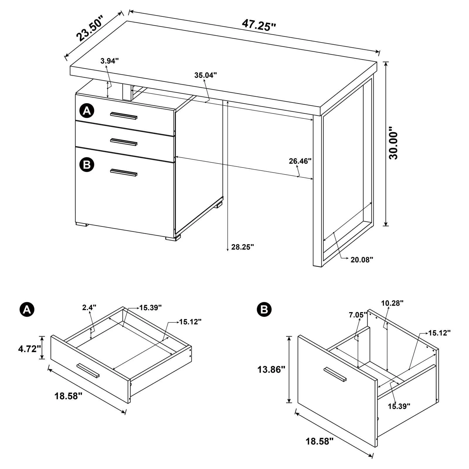 Brennan White 3-Drawer Office Desk - Image 11