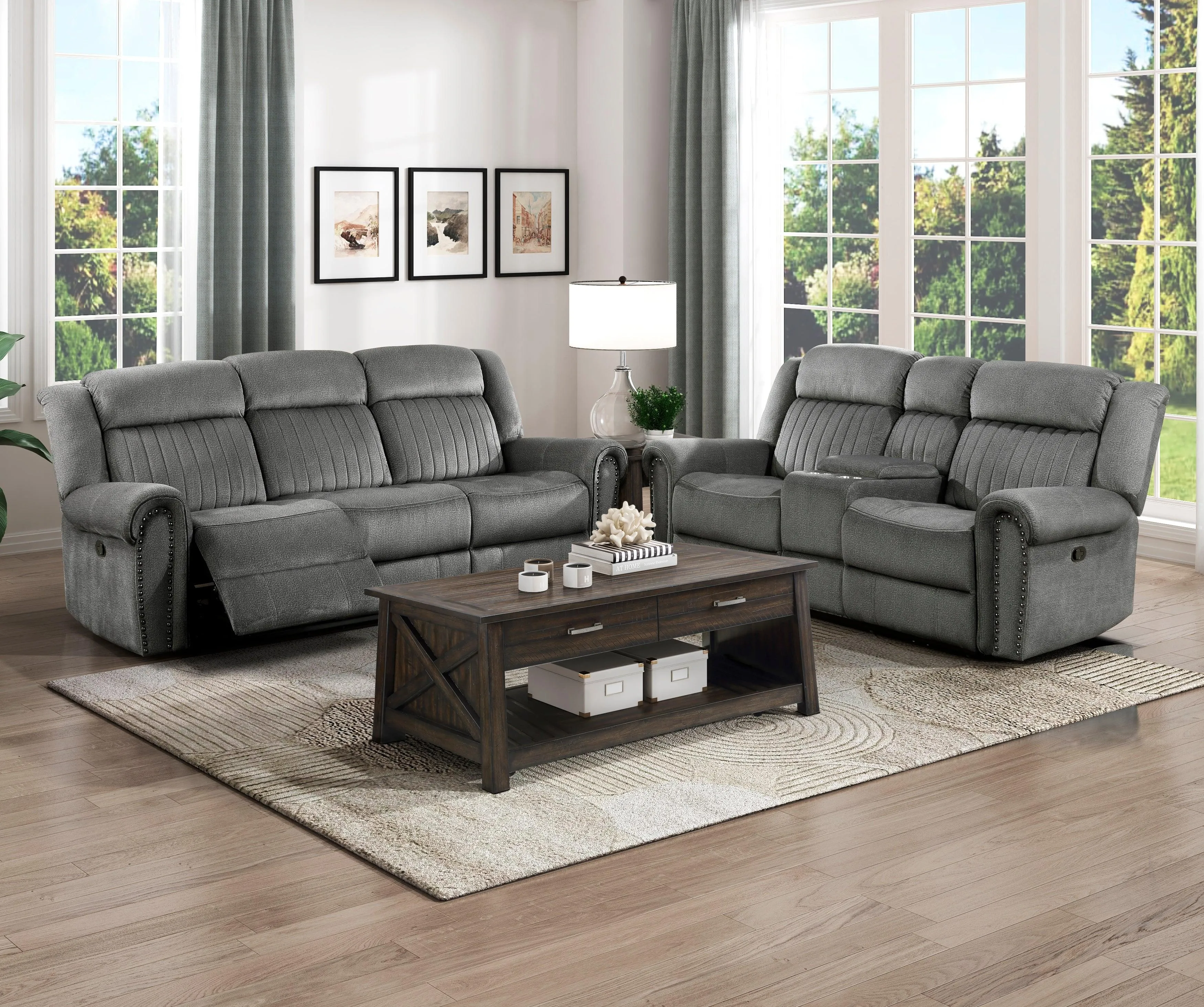 Brennen Charcoal Double Reclining Sofa - Image 3