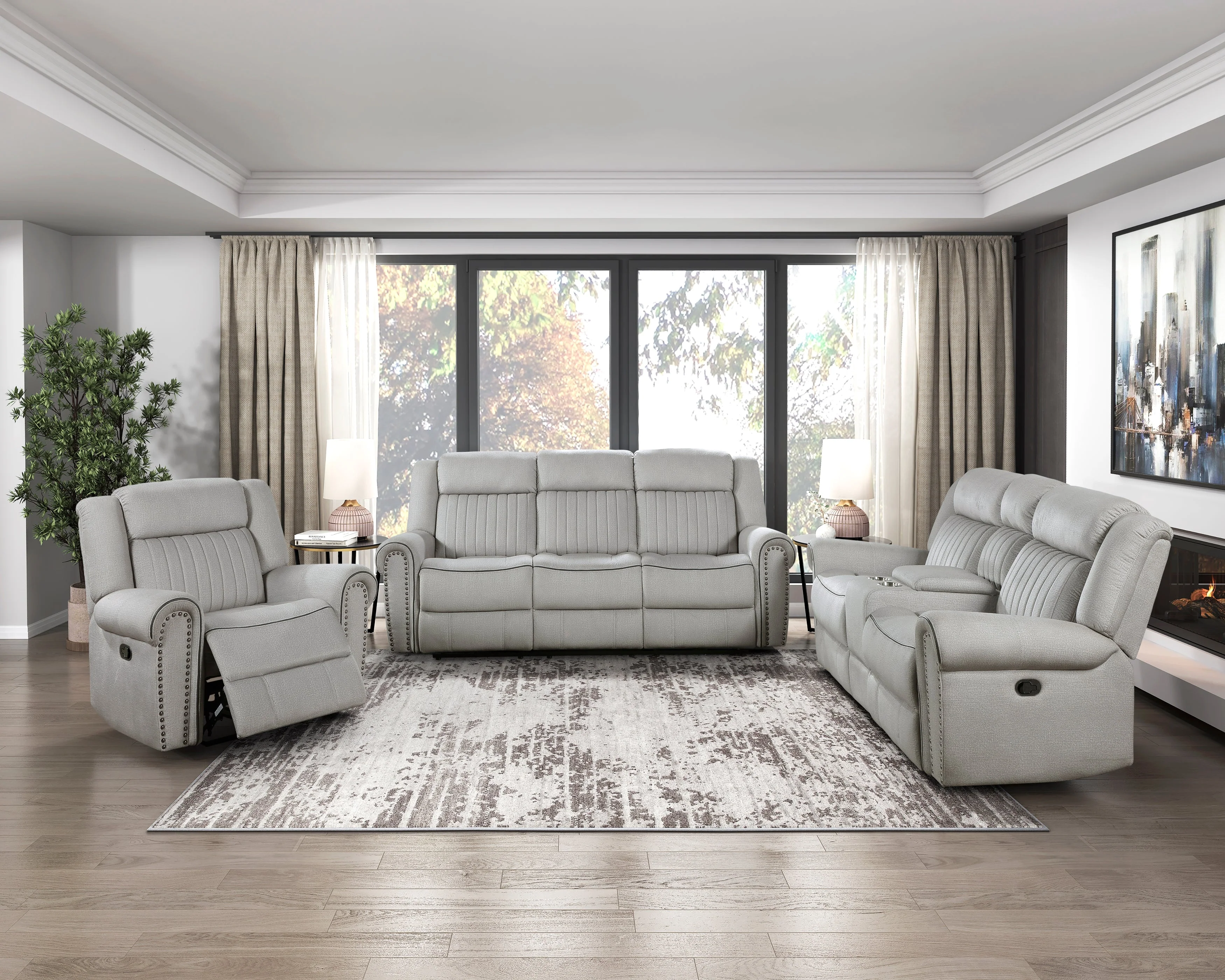 Brennen Mist Double Reclining Loveseat with Center Console - Image 2
