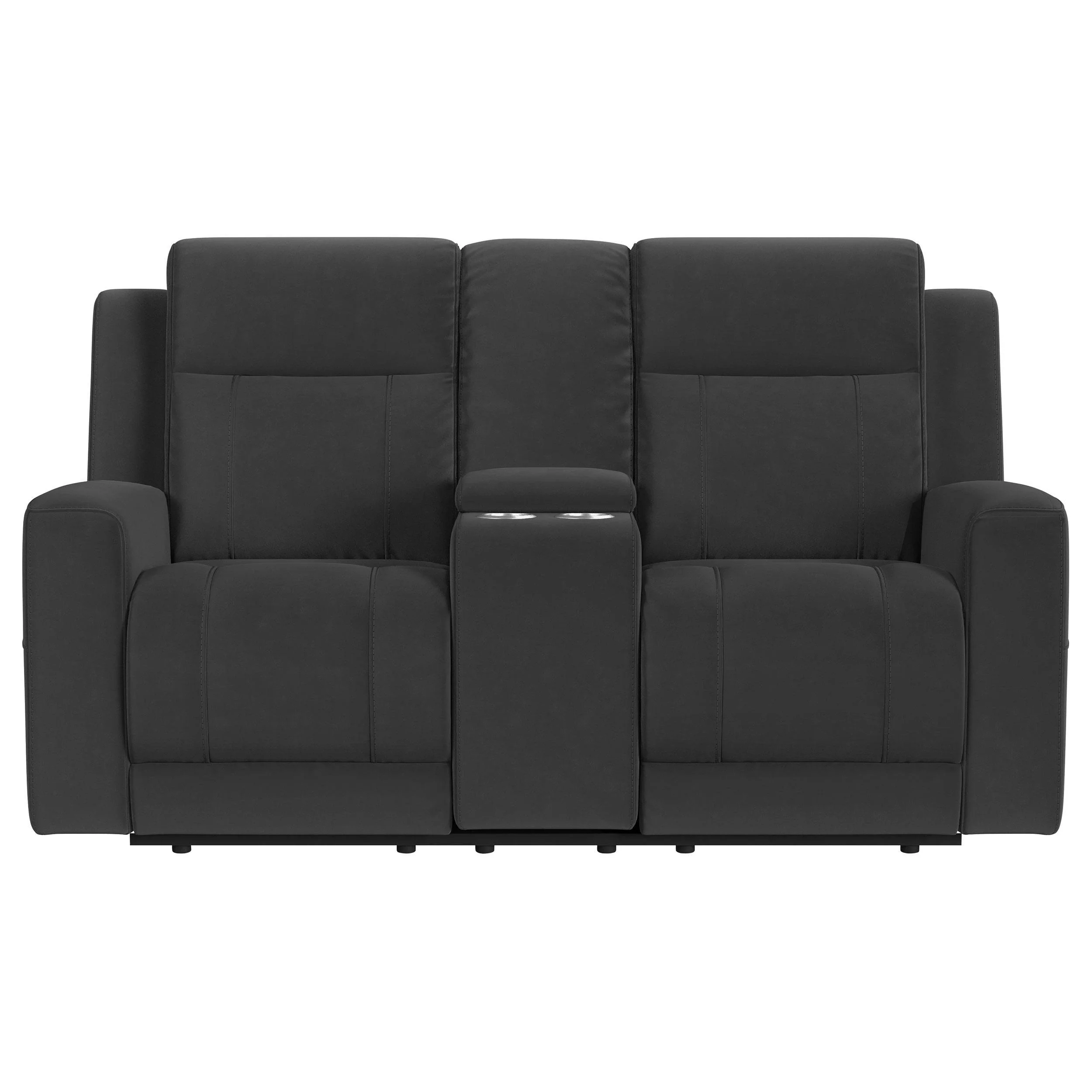Brentwood Dark Charcoal Upholstered Motion Reclining Loveseat with Console - Image 2