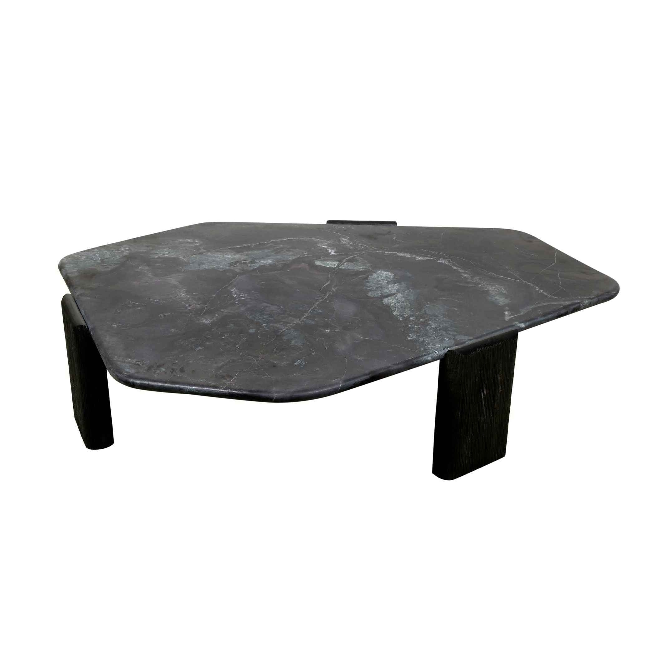 Breton 64" Hexagonal Coffee Table with Lava Marble Top with Dark Mango Base - Image 8