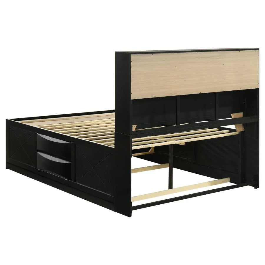 Briana Black 5-Piece Queen Storage Bedroom Set with Bookcase Headboard - Image 4