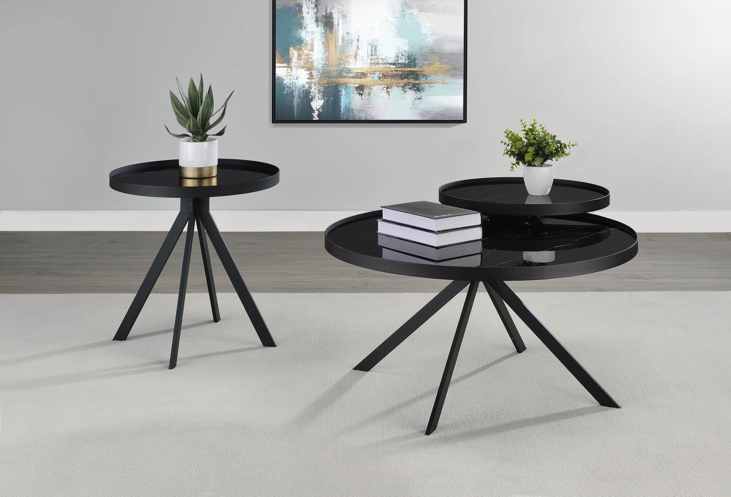 Briggs Black Round Marble Printed Glass Top End Table - Image 3
