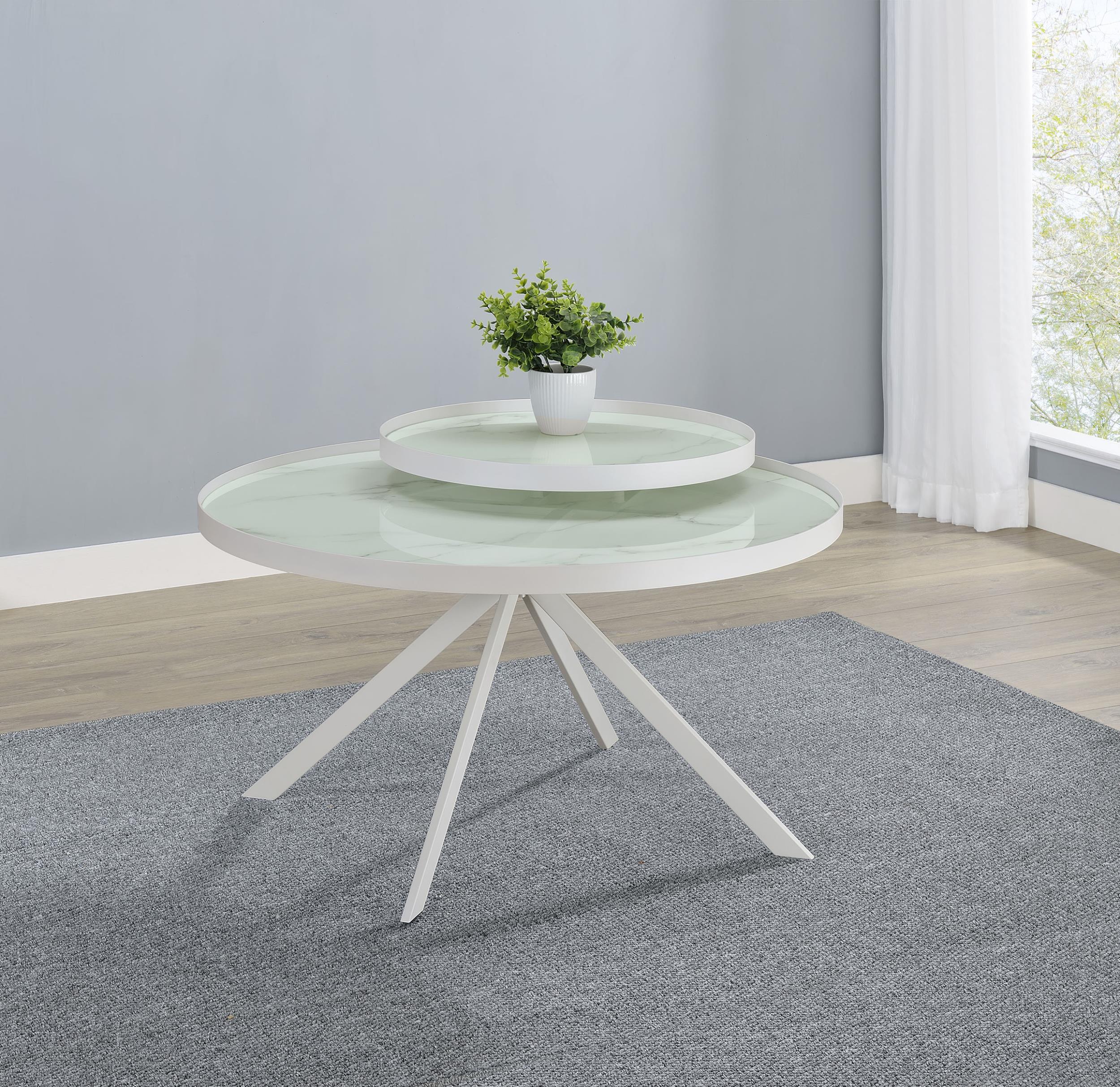 Briggs White Round Marble Printed Glass Top Coffee Table - Image 2