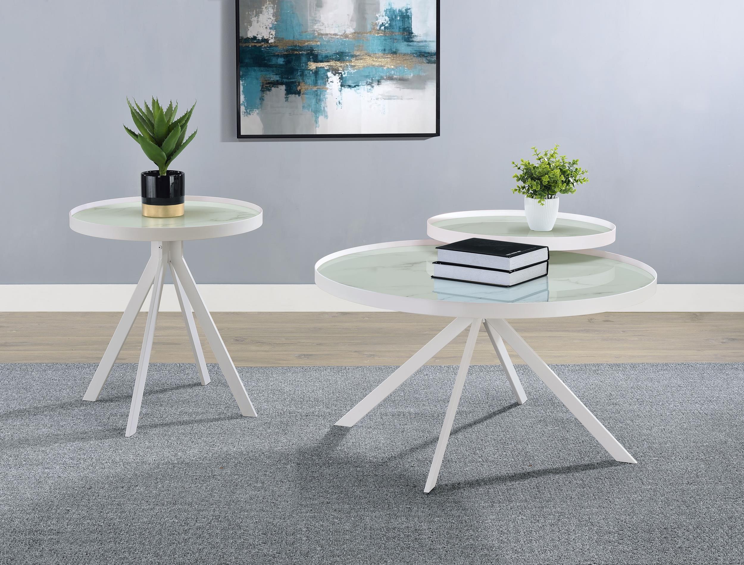 Briggs White Round Marble Printed Glass Top Coffee Table - Image 4