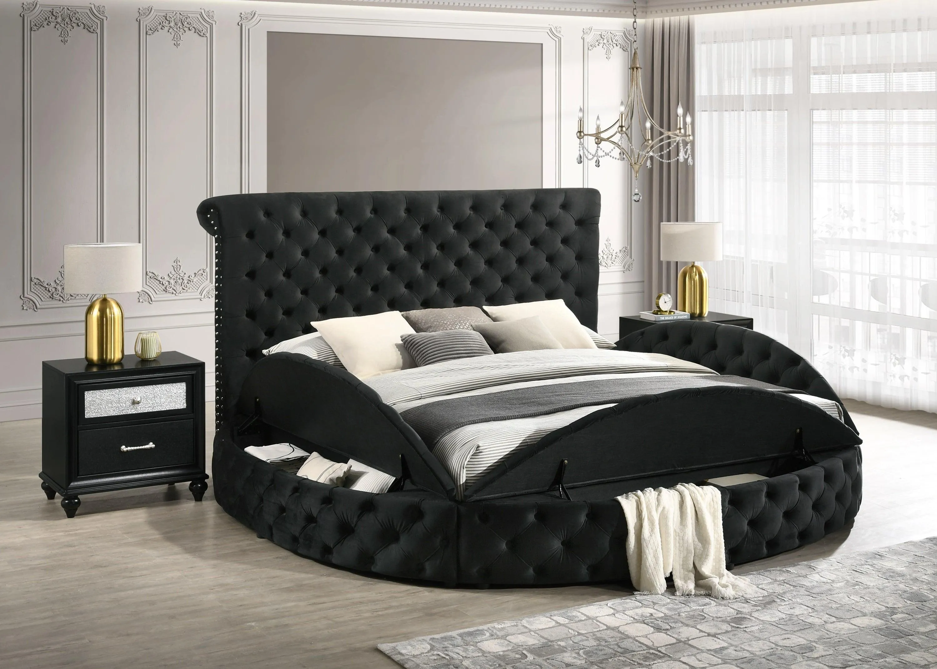 Brigitte Black King Upholstered Storage Panel Bed - Image 2