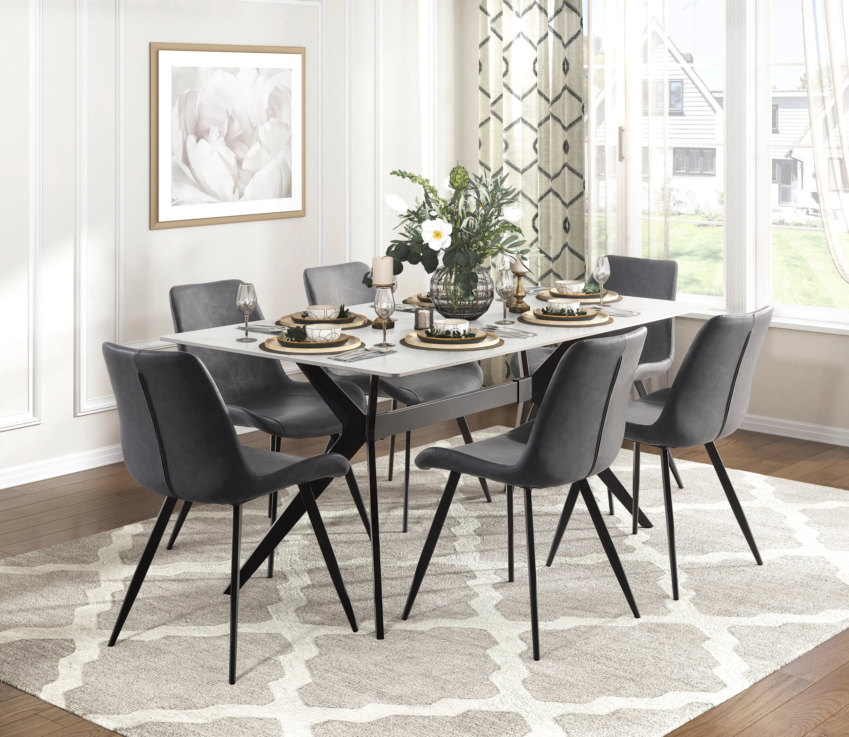 Brixley Black/Gray Faux Marble-Top Dining Set