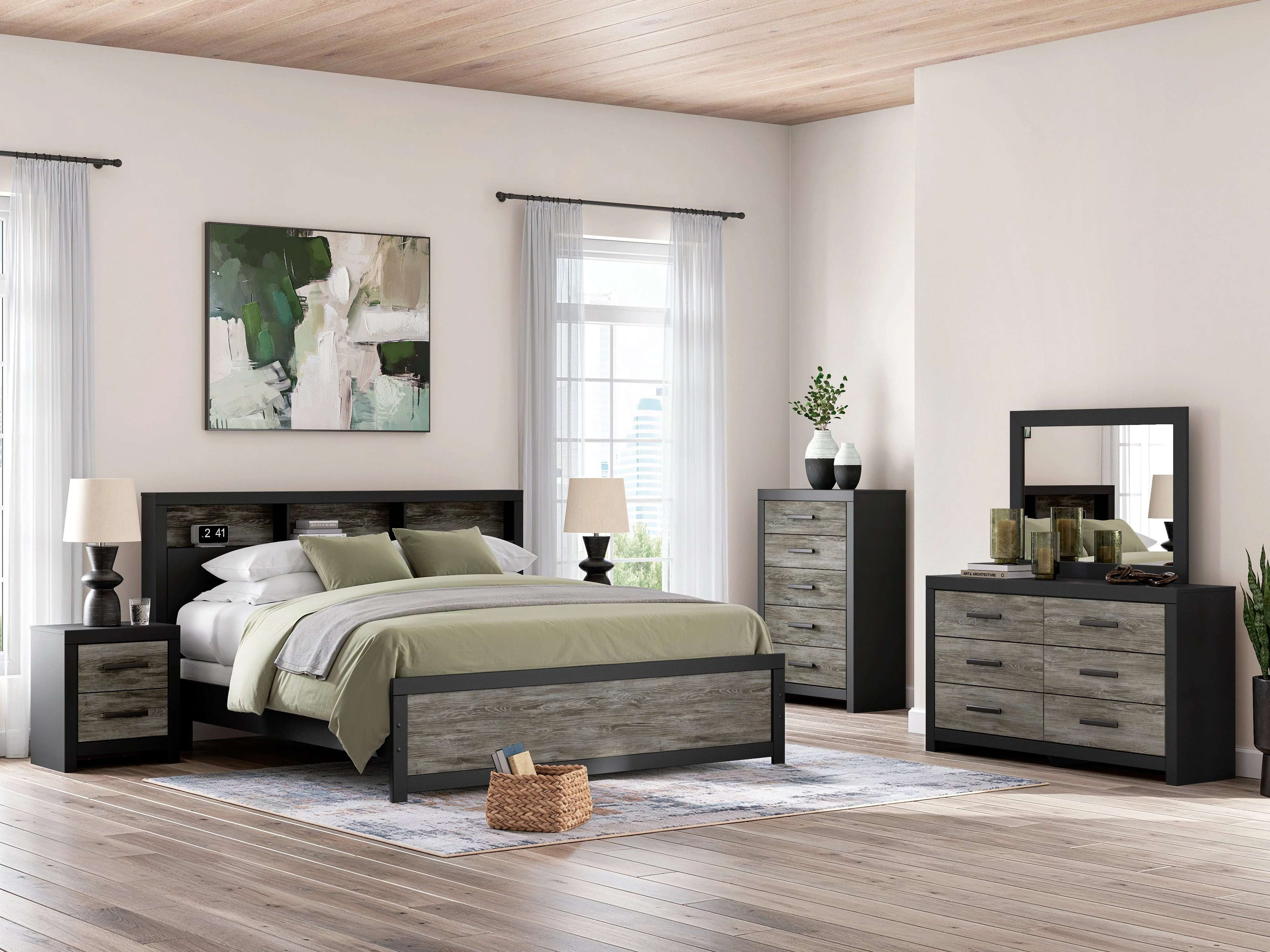 Broachmyn Black/Gray Bookcase Panel Bedroom Set