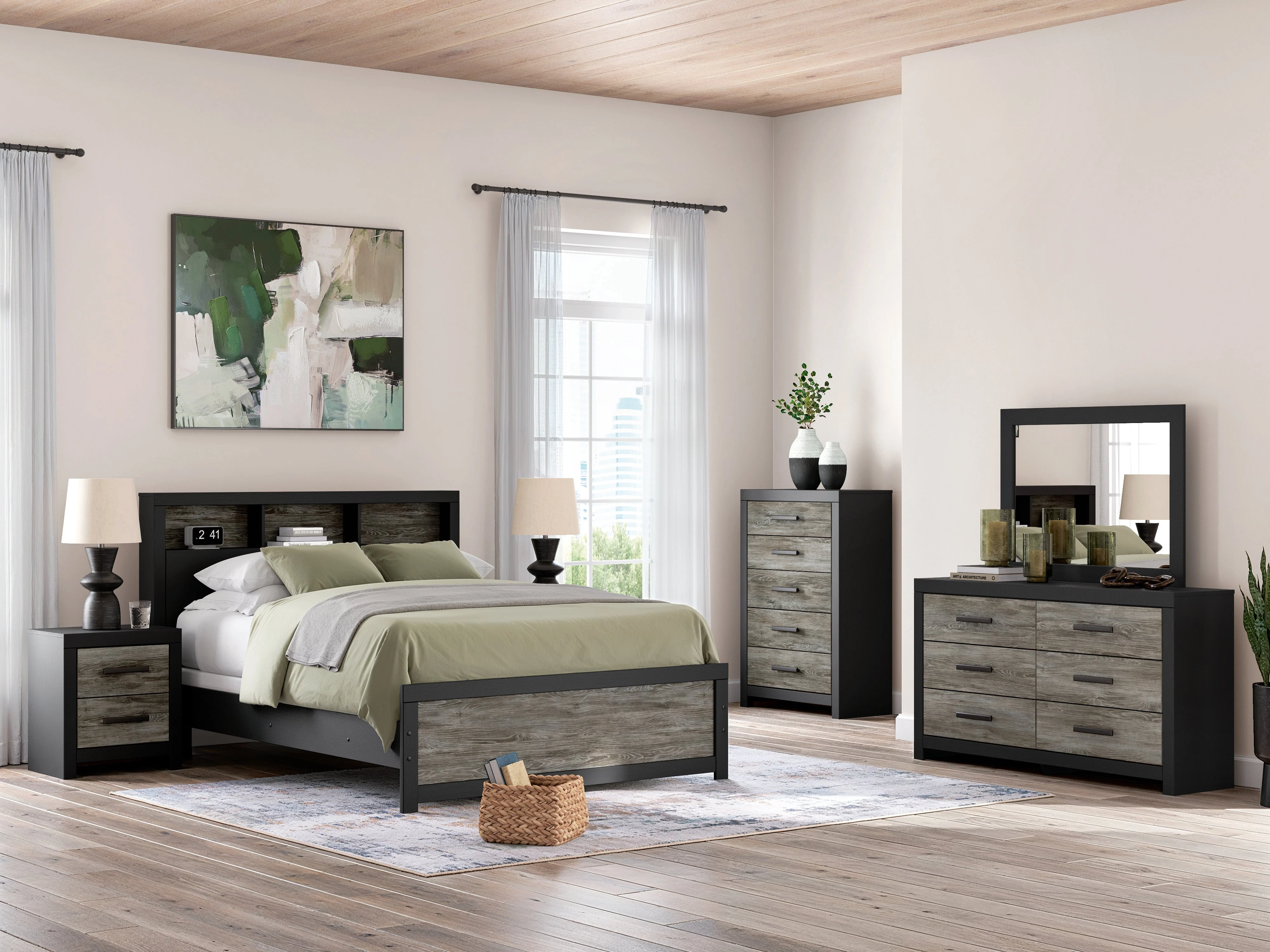 Broachmyn Black/Gray Bookcase Panel Bedroom Set - Image 2