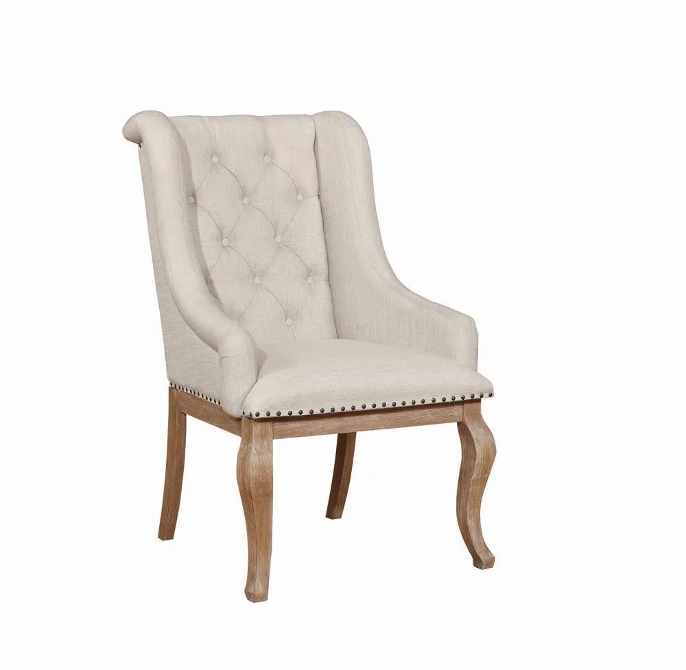 Brockway Cove Cream and Barley Brown Tufted Arm Chairs, Set of 2 - Image 5