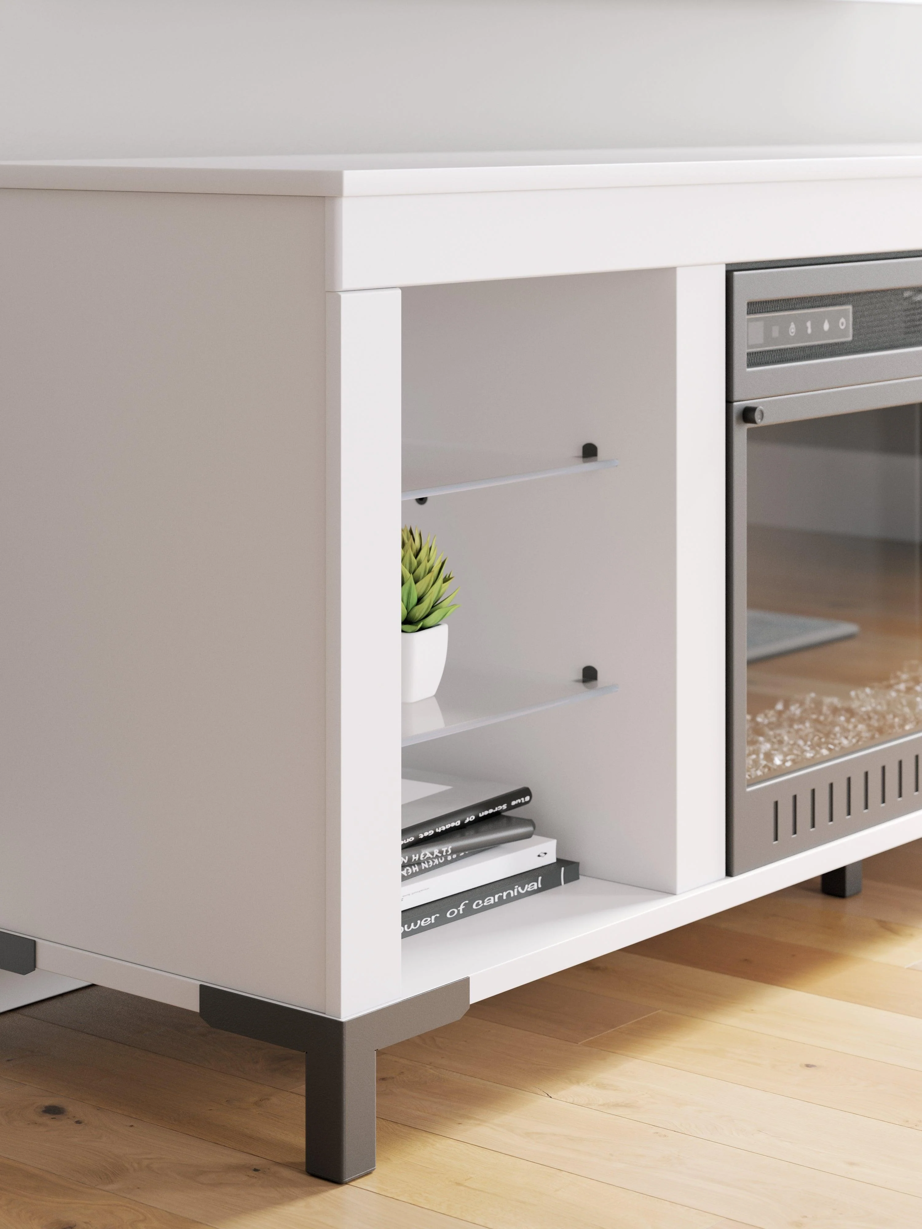 Brollevi White 60" TV Stand with Electric Fireplace - Image 9