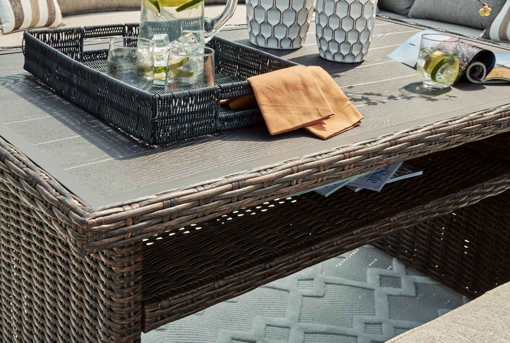 Brook Ranch Brown Outdoor Sectional Set with Lounge Chair and Coffee Table - Image 15