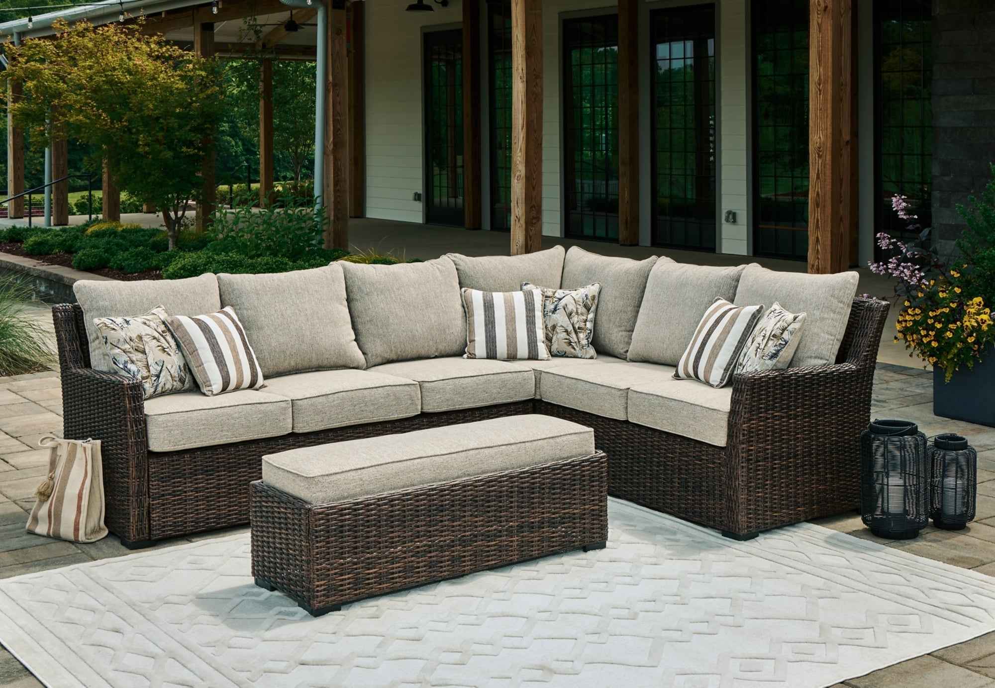 Brook Ranch Brown Outdoor Sectional Set with Lounge Chair and Coffee Table - Image 20