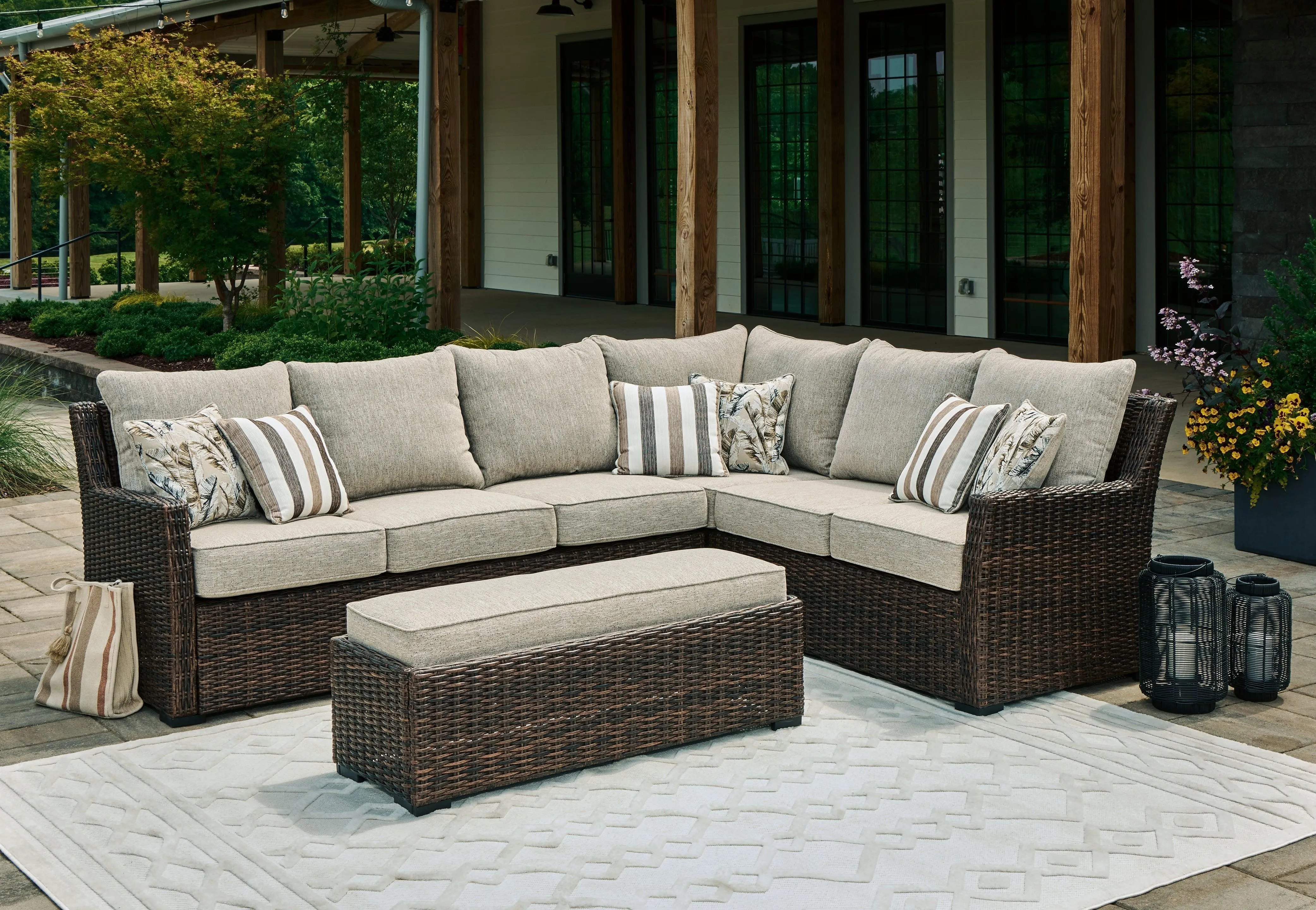 Brook Ranch Brown Outdoor Sofa Sectional with Cushion