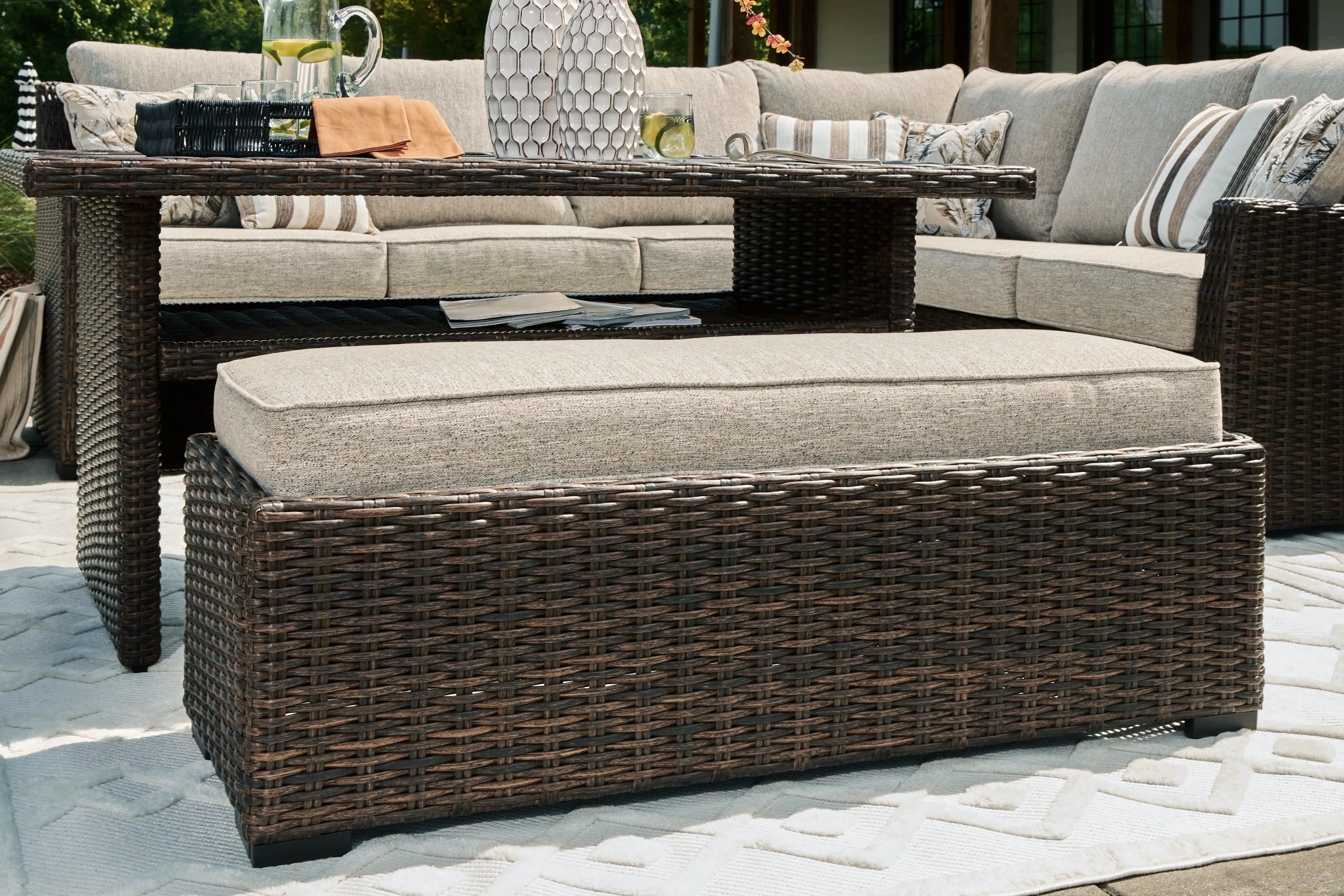 Brook Ranch Brown Outdoor Sofa Sectional with Cushion - Image 6