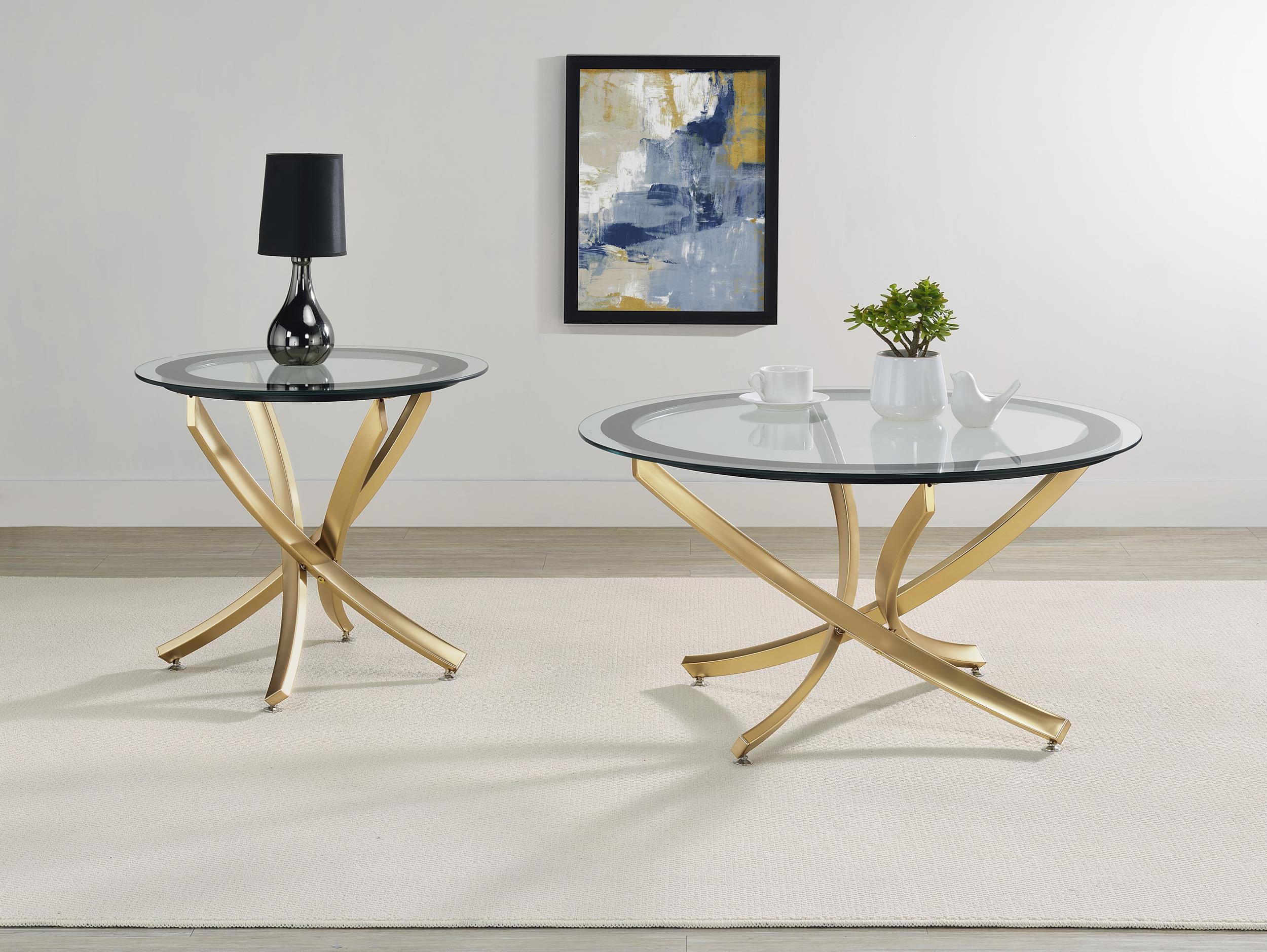 Brooke Round Glass Top Side End Table Metal Base Brass - Image 4