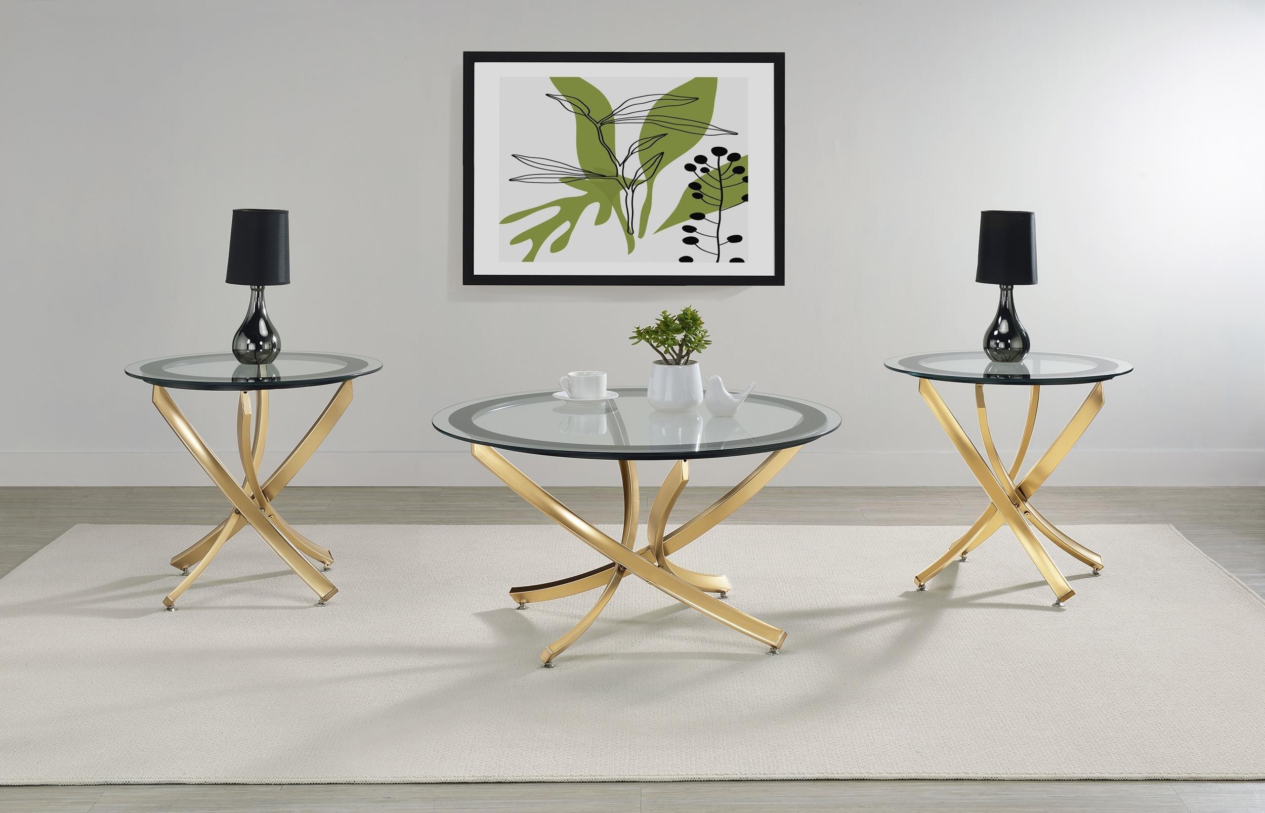 Brooke Round Glass Top Side End Table Metal Base Brass - Image 5