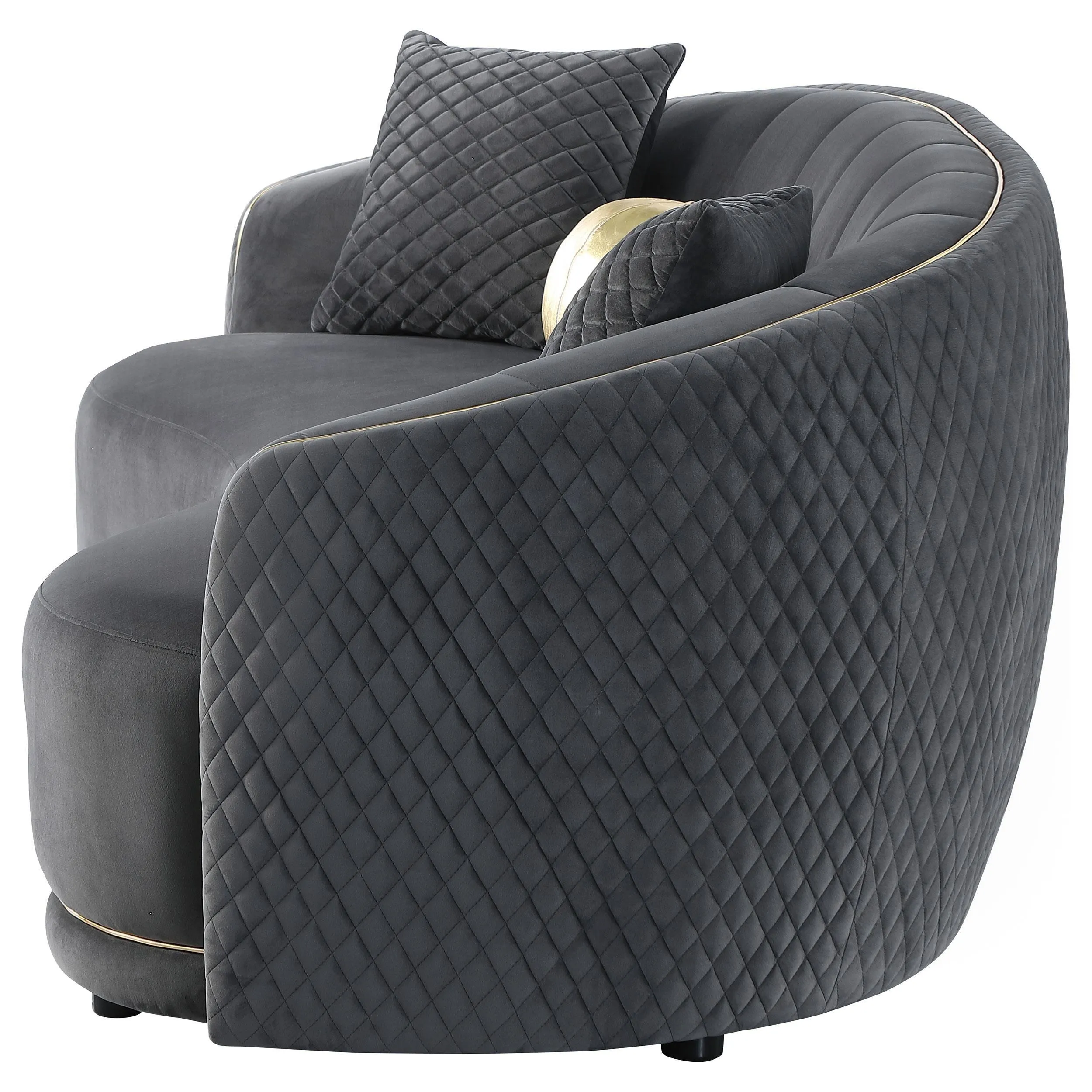 Brookside Dark Grey Velvet Upholstered Curved Sofa - Image 4