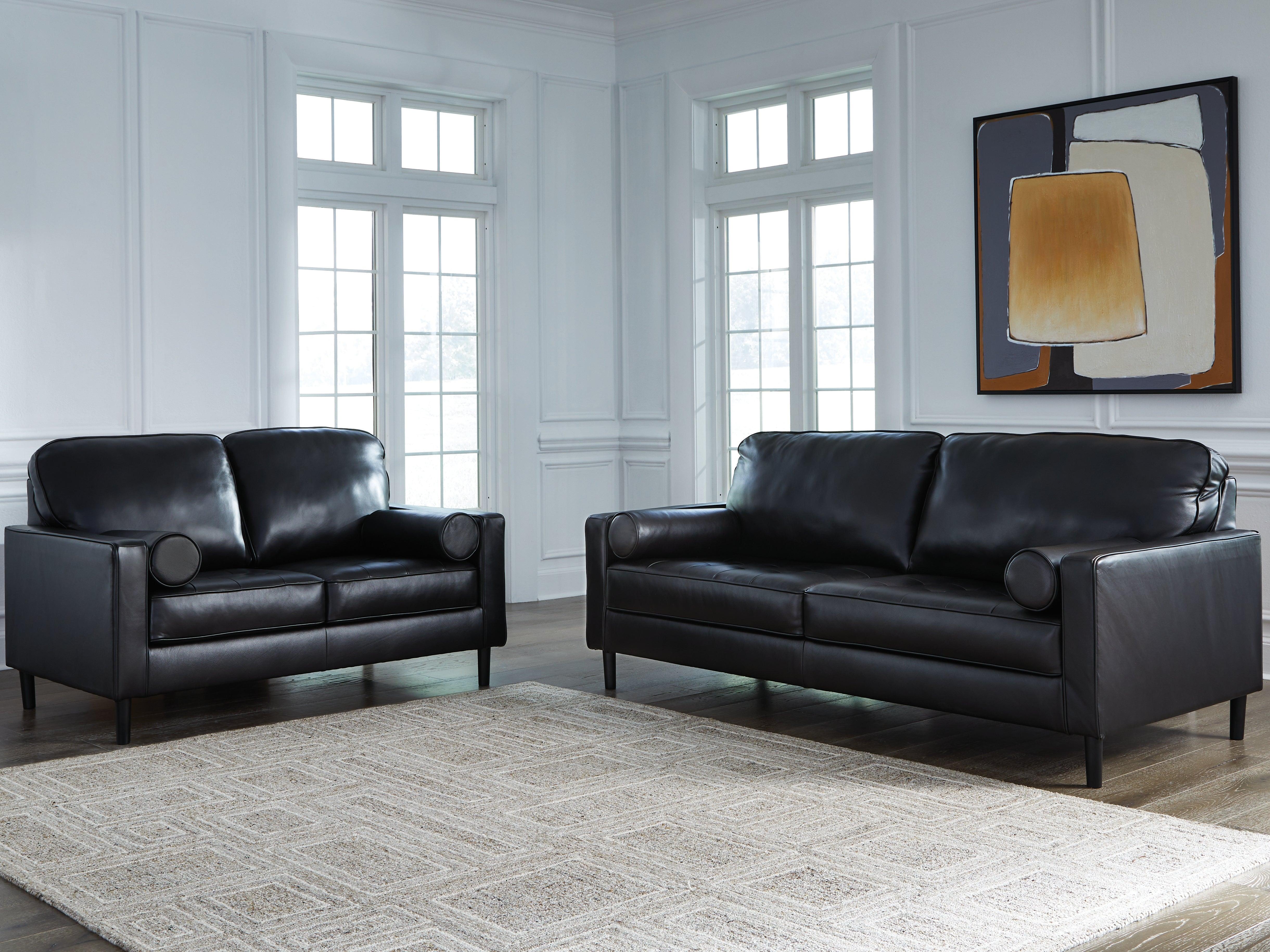 Bryceview Onyx Leather Sofa and Loveseat