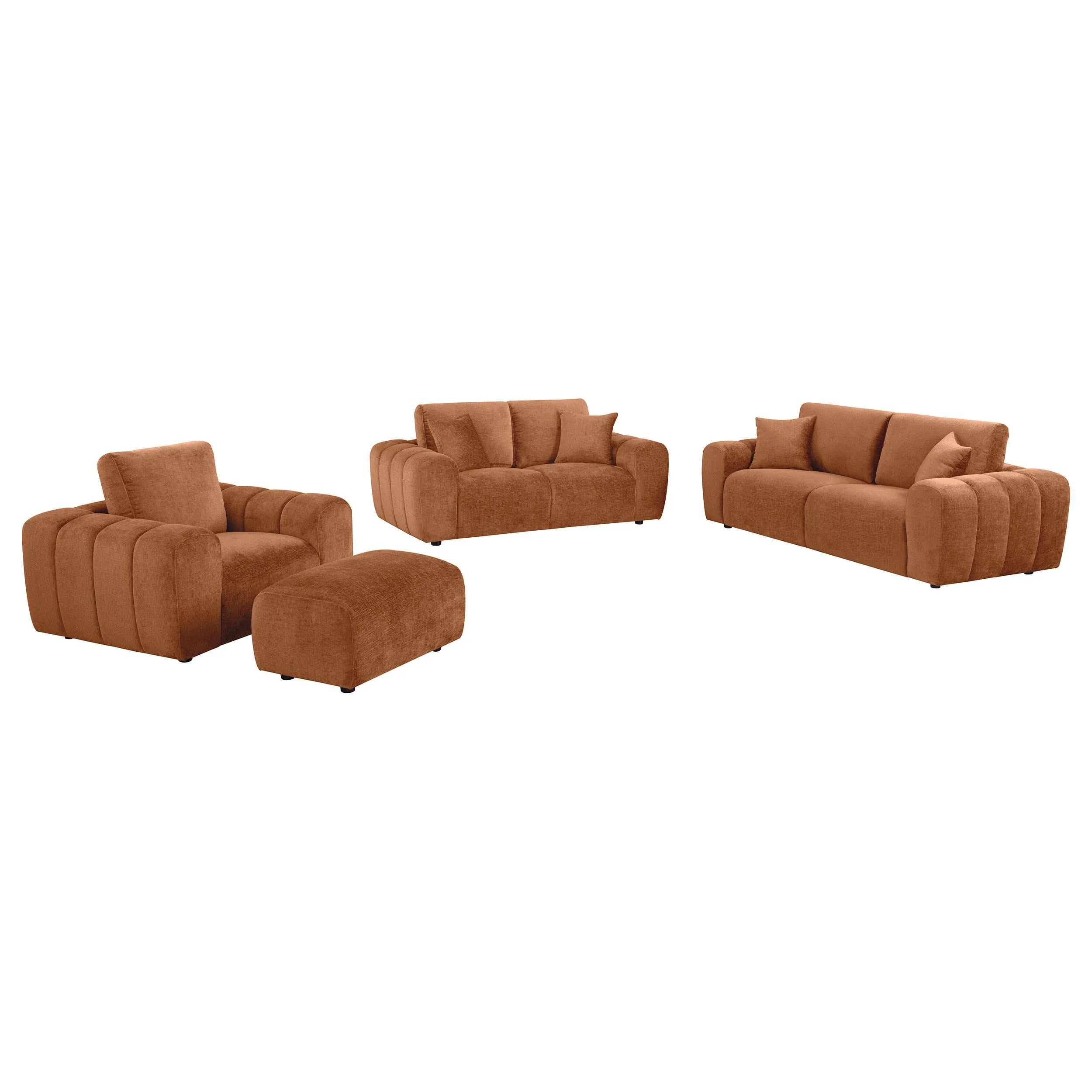 Burnett Burnt Orange 4-piece Chenille Upholstered Sofa Set - Image 2