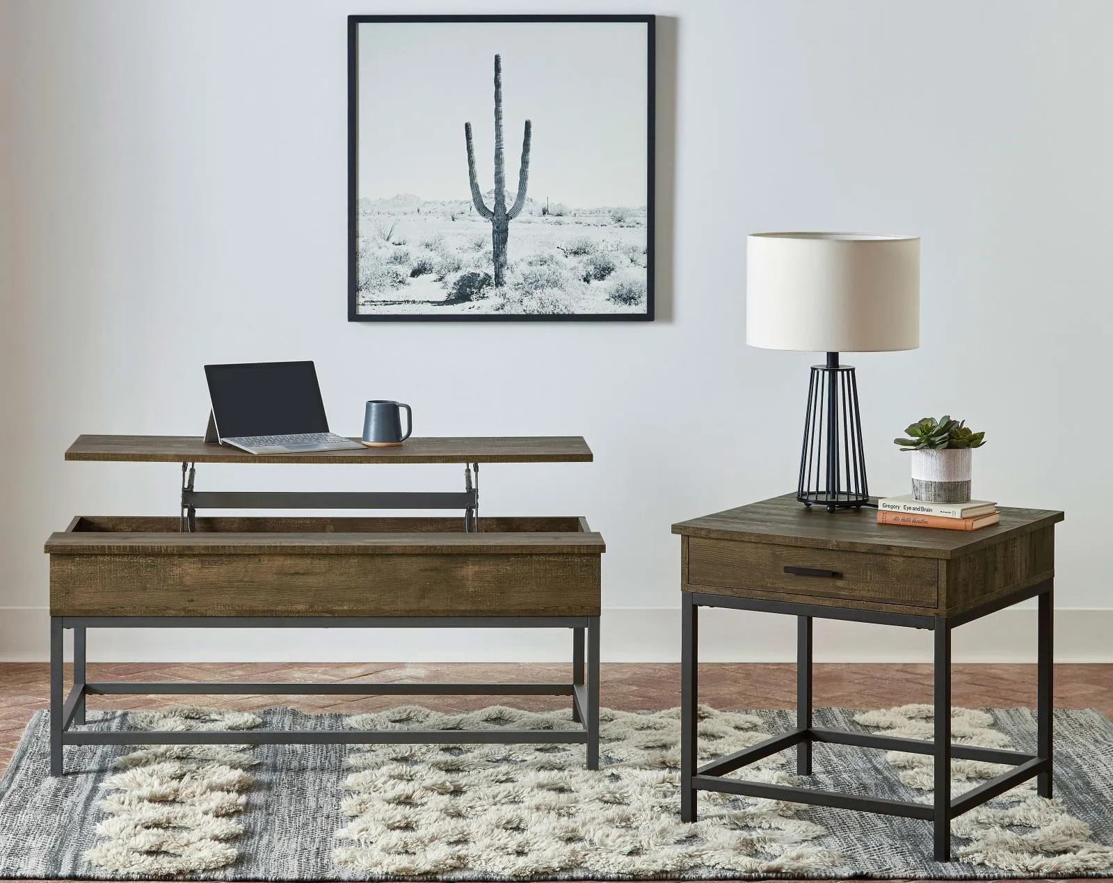 Byers Brown Oak/Sandy Black Coffee Table with Hidden Storage - Image 3